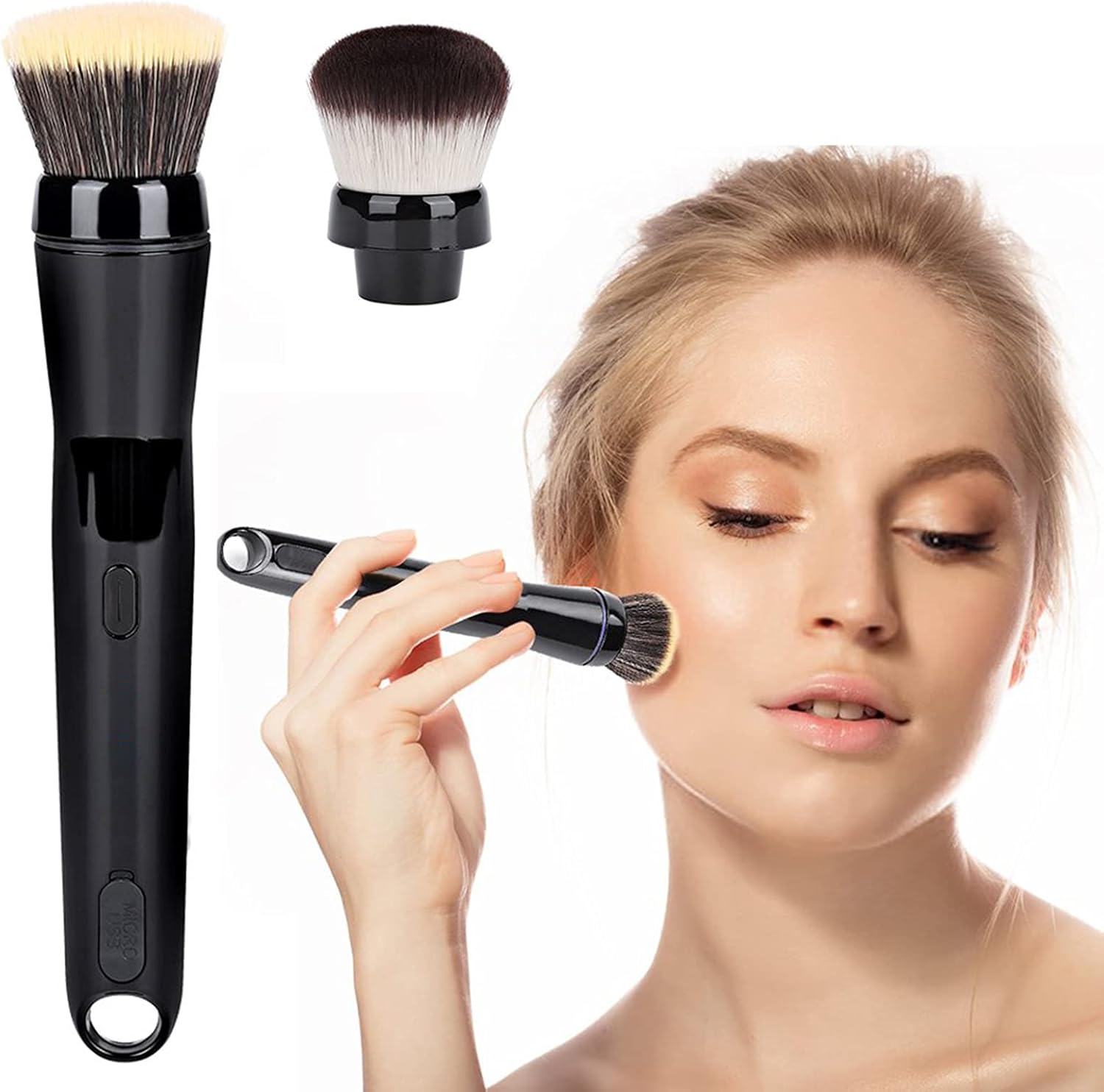 Dioche Electric Makeup Brush, Automatic Rotation, 2-in-1 Foundation & Blush Brush Heads, USB Rechargeable, Black