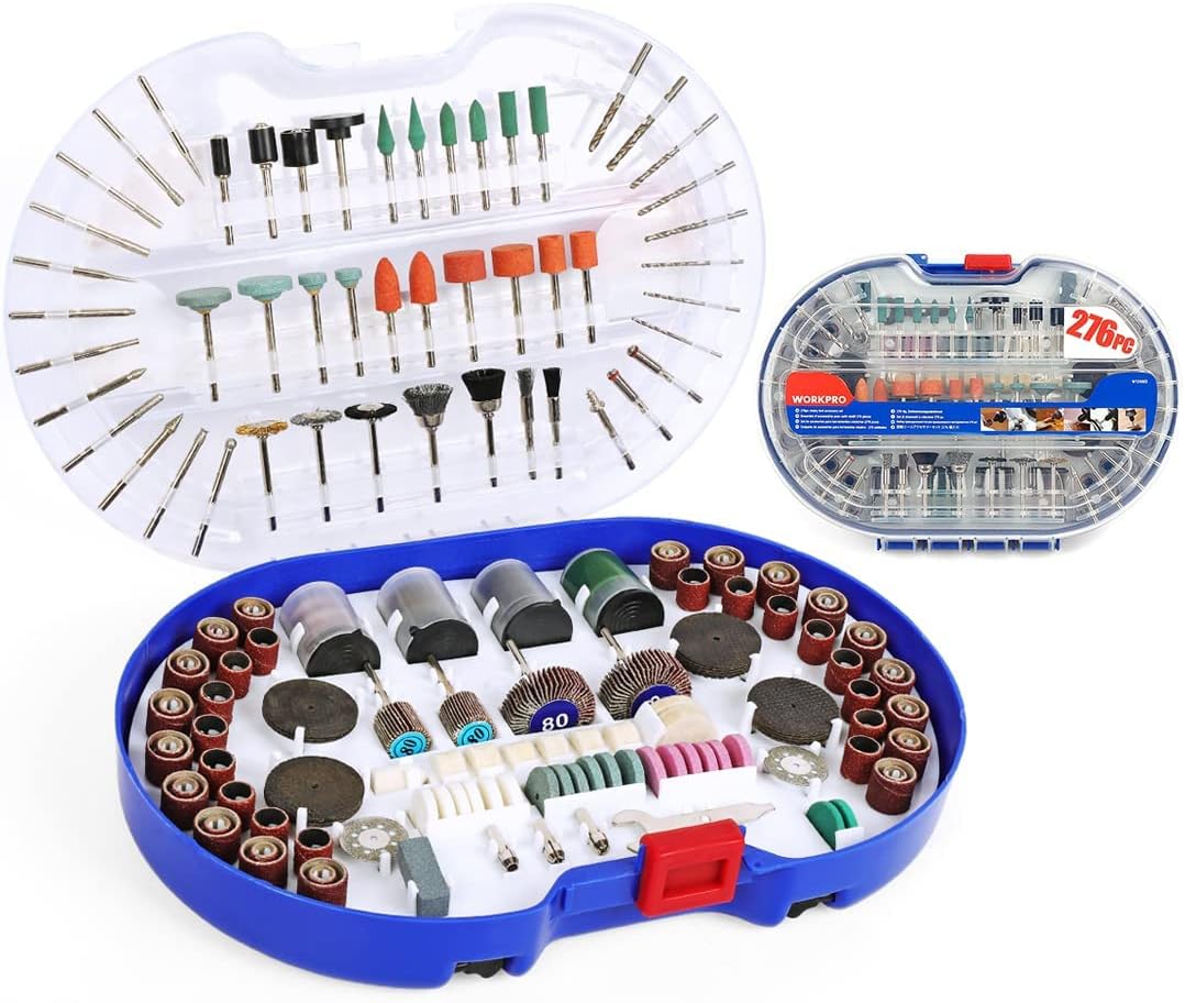 WORKPRO Rotary Tool Accessories Kit 276pcs, 1/8" Shank Electric Grinder, Fits Dremel Rotary Tool, Multifunctional Universal Fitment for Cutting, Grinding, Sanding, Carving , Polishing