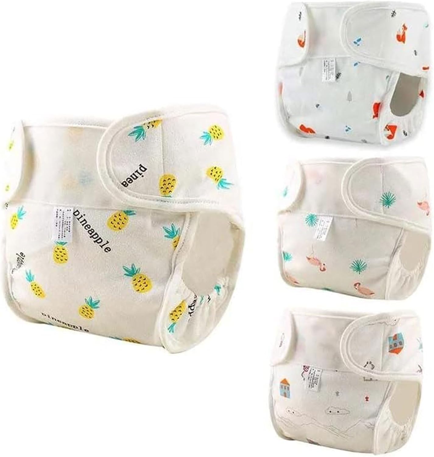 JIZHI 4 Pcs Reborn Baby Doll Diapers Reusable for 17-24 Inch Babydolls, Dolls Underwear Washable Dolls Diapers with Cute Patterns for Lifelike Reborn Baby Doll Accessories