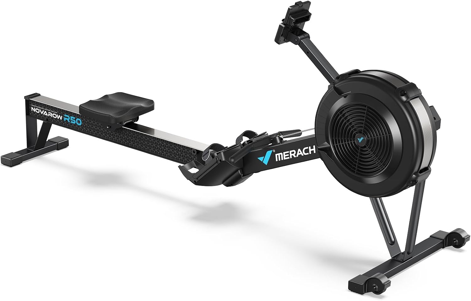 Merach R50 Pro & R60N Rowing Machine Indoor, Backlit Professional Monitor | Ergonomic Seat, 53" Aluminum Long Rail, 500 lbs Capacity, 32-Blade Quiet Fan, Adjustable Air Resistance, Multi-App Support
