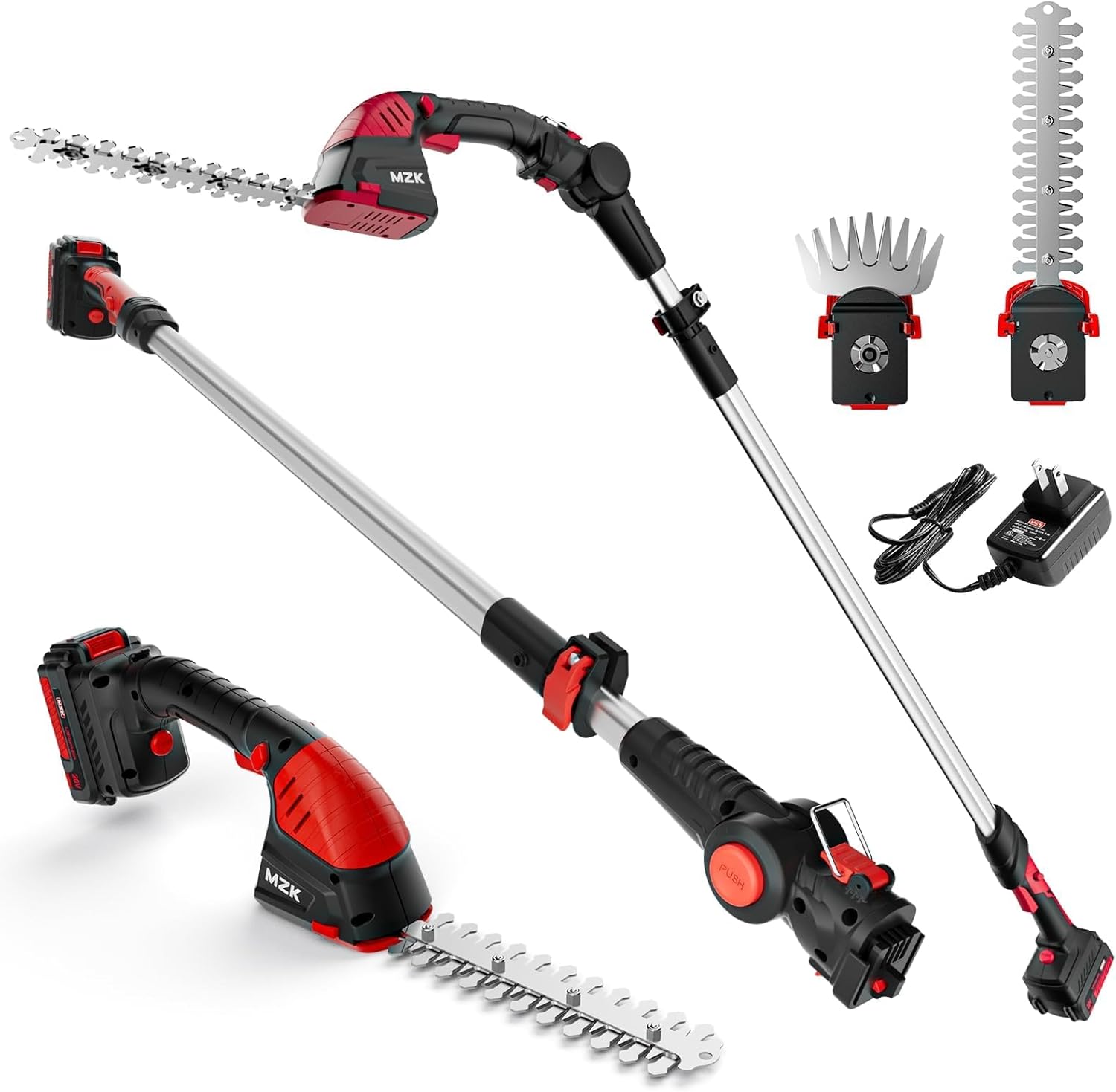 MZK 3-in-1 20V Pole Mini Hedge Trimmer & Grass Shear, 13ft Reach, Electric Hedge Trimmer with Extension Pole, Multi-Angle for Garden, Lawn(Battery and Charger Included),HT08D11