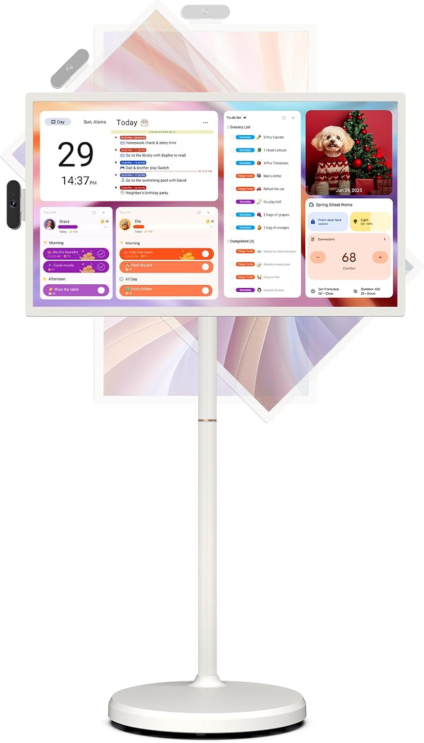 ApoloSign 32 inch FHD Smart Portable TV Gen2, 16G +128G Storage, Android 16, 15000mAh, Rolling TV on Wheels with Rotatable Touch Screen, Built-in Battery, Full Swivel Rotation, Voice Remote