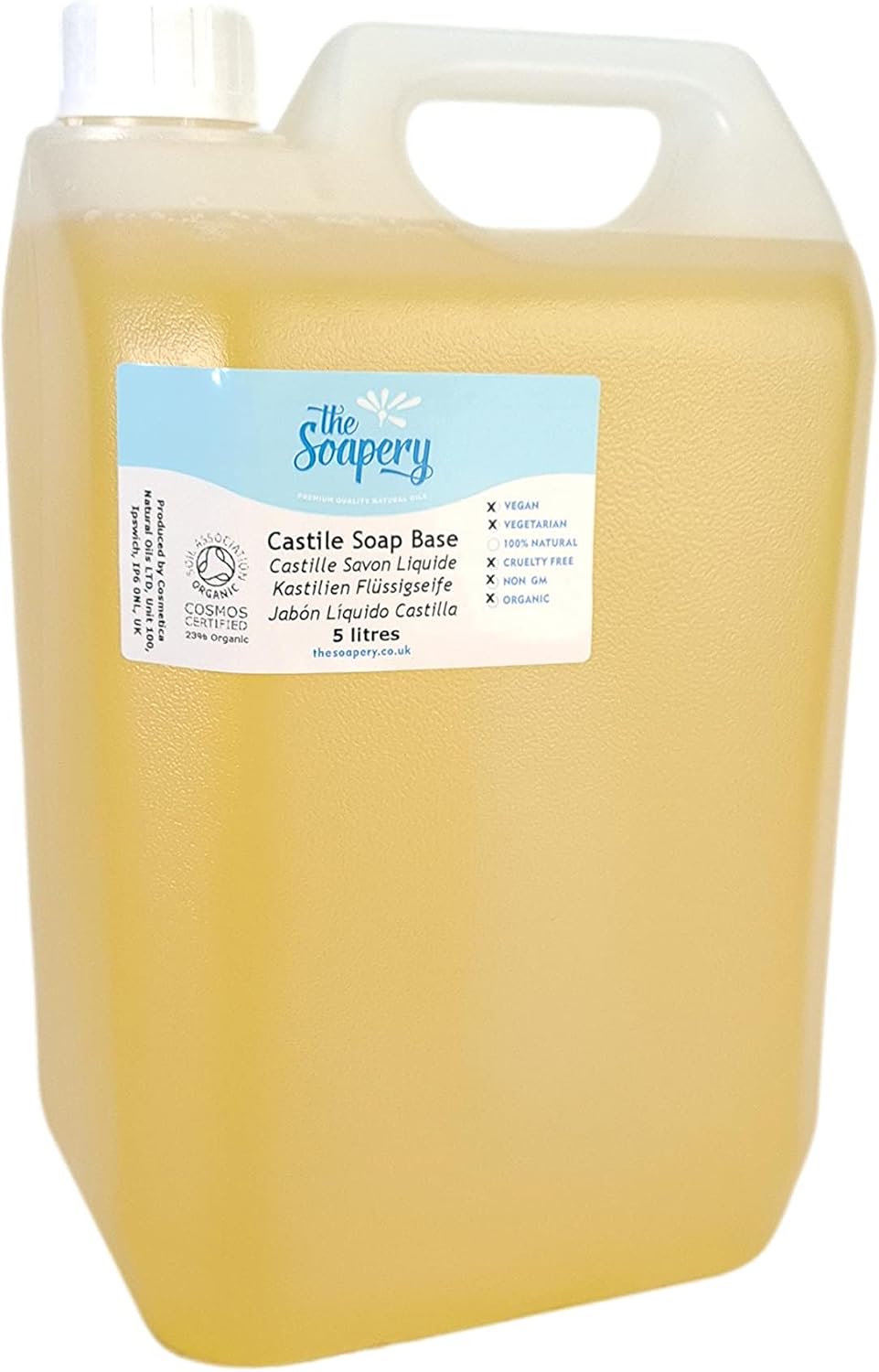 Castile Liquid Soap Base 5 Litre - Organic SLS SLES Sulphate and Paraben Free