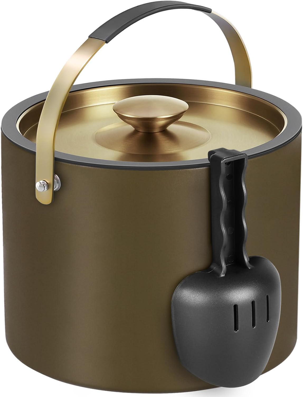 3.2L Modern Insulated Ice Bucket with Silicone Lid, Tongs, Strainer, Double Wall Stainless Steel Ice Bucket for Parties & Cocktail Bar,Ideal for Gift