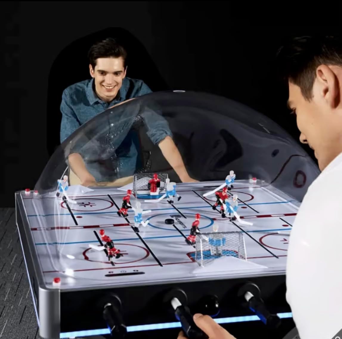 LED Sports Dome Hockey Table Game, Professional Indoor Ice Hockey Arcade with Dome Cover, Black
