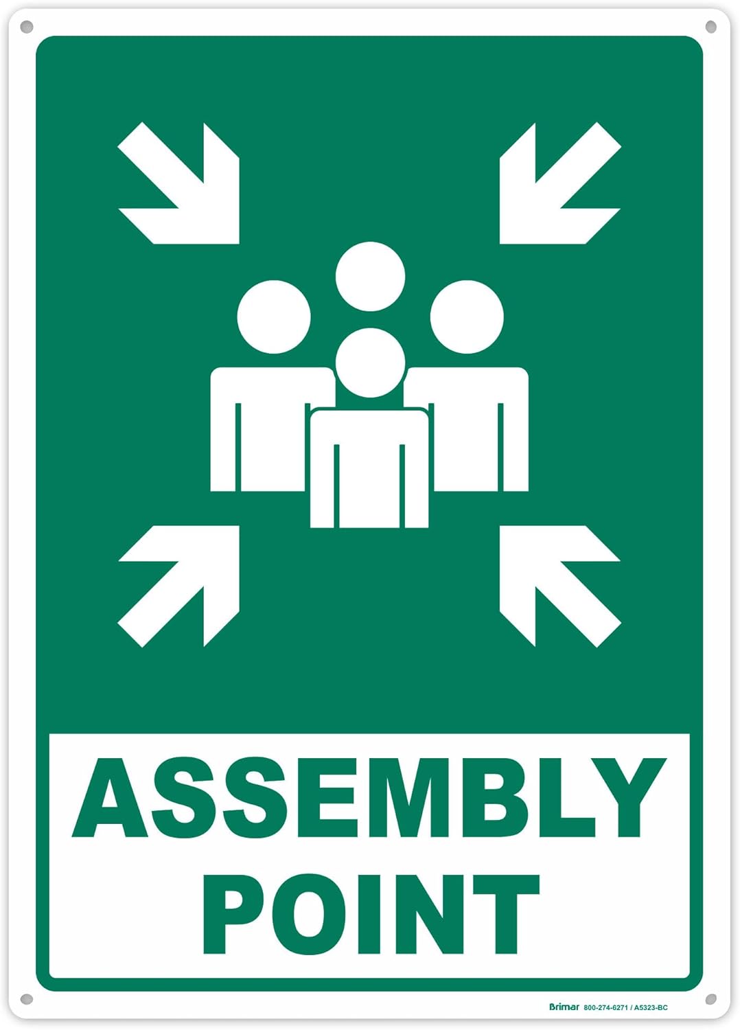 Brimar - 10 x 14" - Assembly Point Sign - Polyethylene Plastic - Bold Text And Symbol - Easy Installation