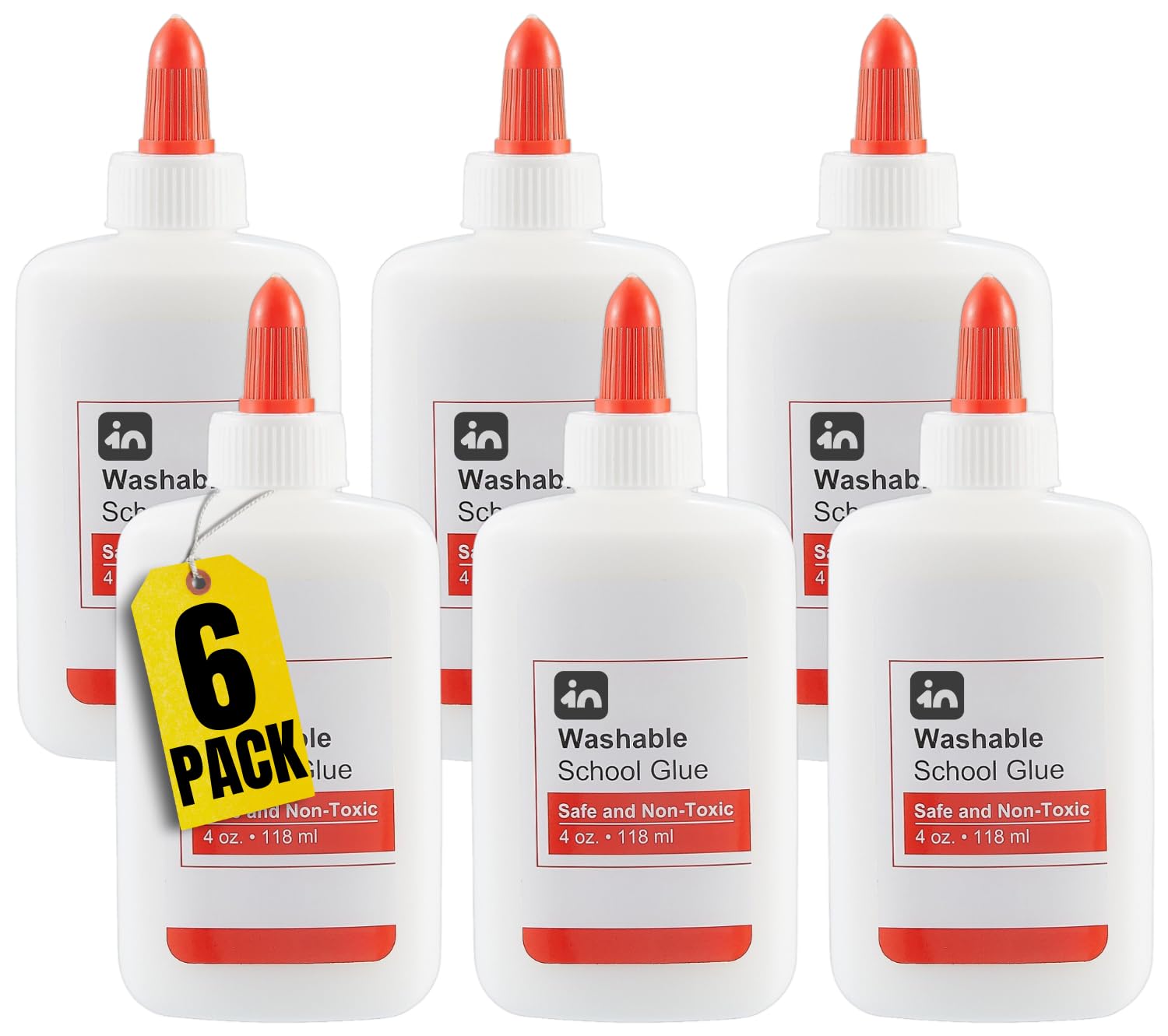 1InTheOffice White School Glue Bottle, Washable Liquid School Glue, Non-Toxic, 4 oz./ 118 ml, 6 Pack