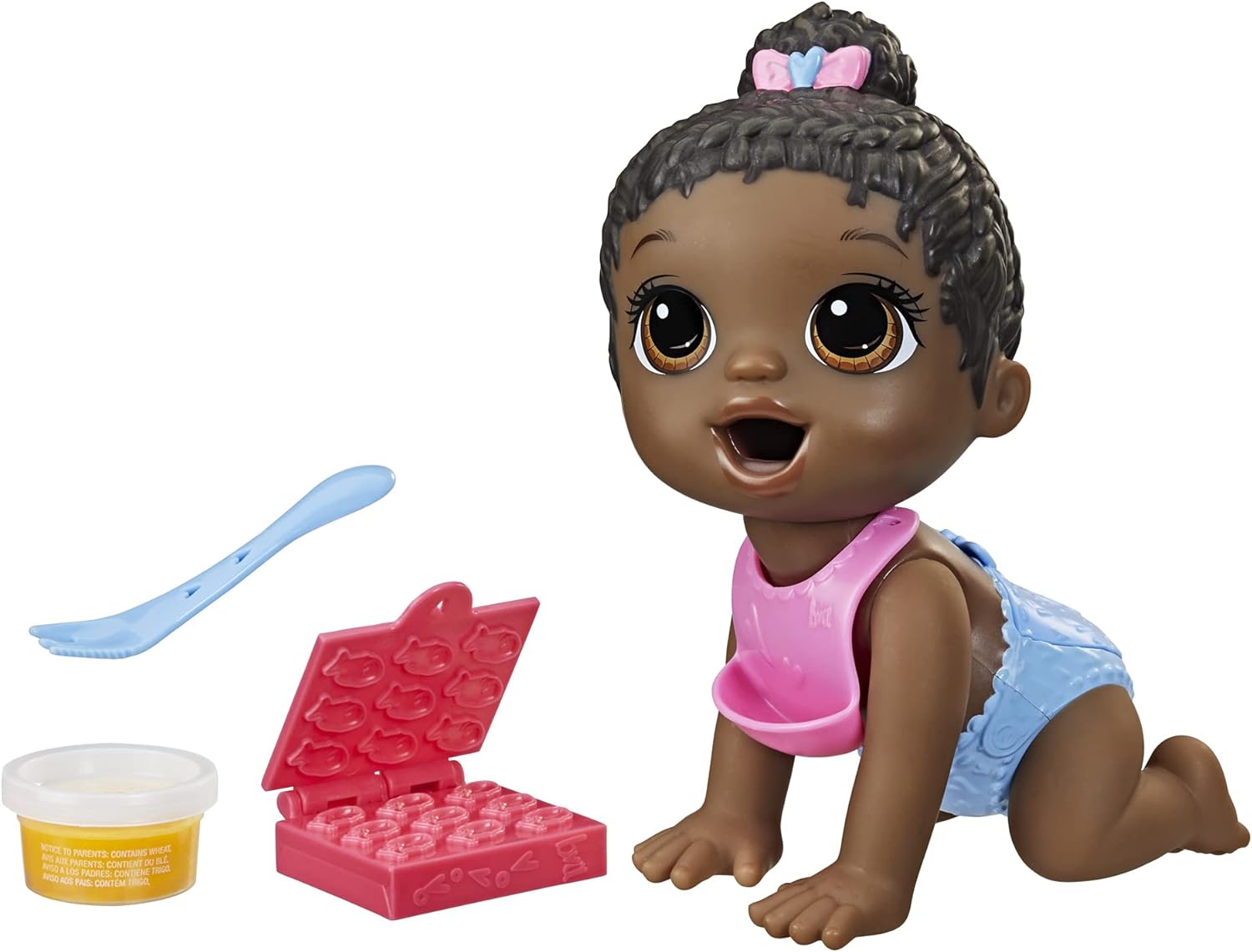 Baby Alive Lil Snacks Doll - Eats/Phee Children's Artists Protect to Bloons Dolly, 8-Inch Baby Doll, Snack Box Mold, Black Hair