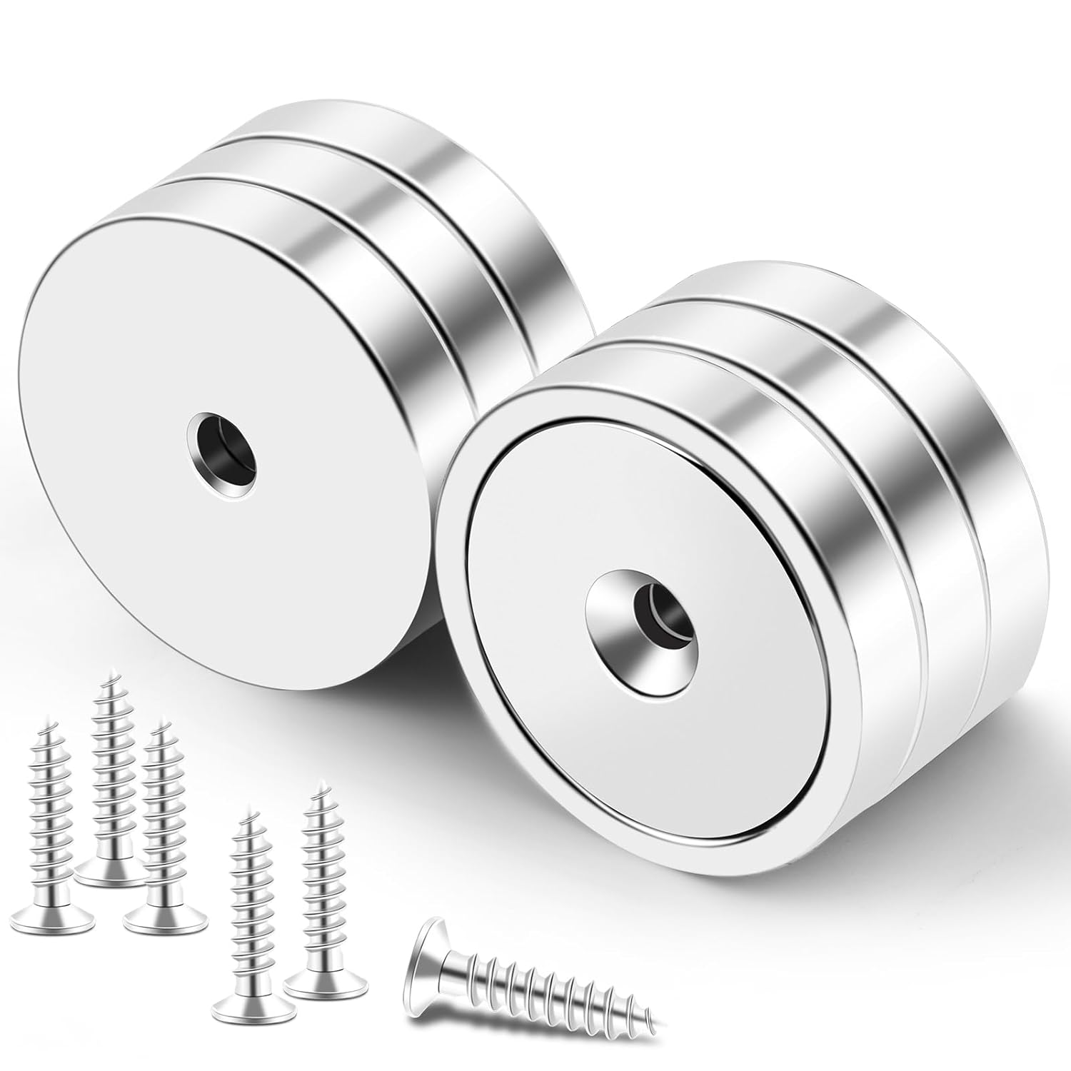 LOVIMAG Strong Neodymium Cup Magnets, Waterproof, Rare Earth, 150lb+ Pull Force, Silver, 6 Pack with Screws for Wall Mounting, Hanging, Lifting Tools