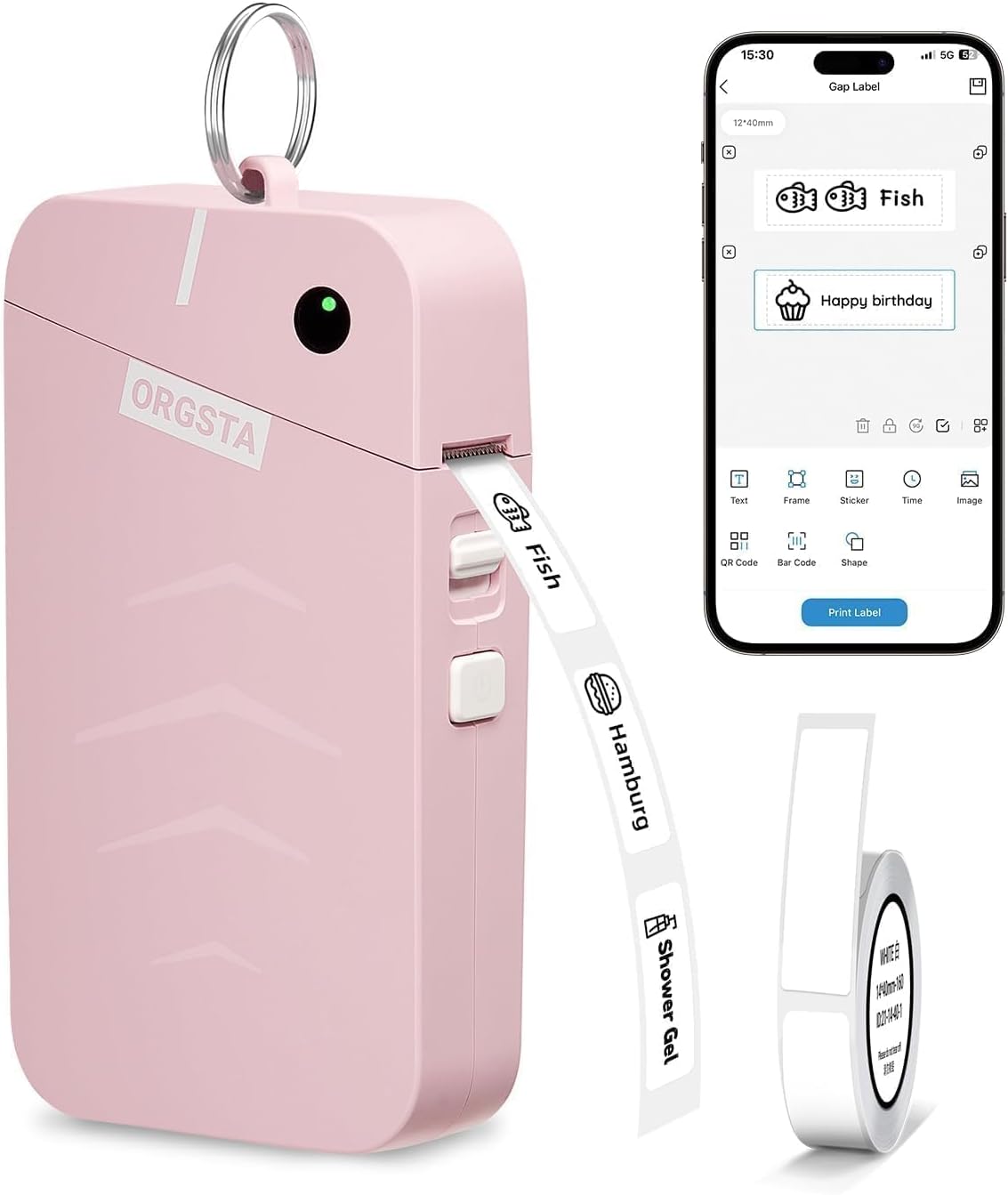 ORGSTA Label Printer Thermal Machine Bluetooth Portable Wireless Mini Handheld Sticker Maker with Tape 2000 mAh for Jar, Gift Cards, Personalised Labels