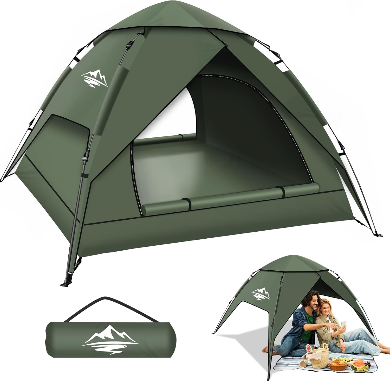 2-3 Man Tent, Pop Up Camping Tent Waterproof, Double Layer Dome Tents with Removable Outer Tarp, Pop Up Tents for Hiking, Outdoor, Backpacking
