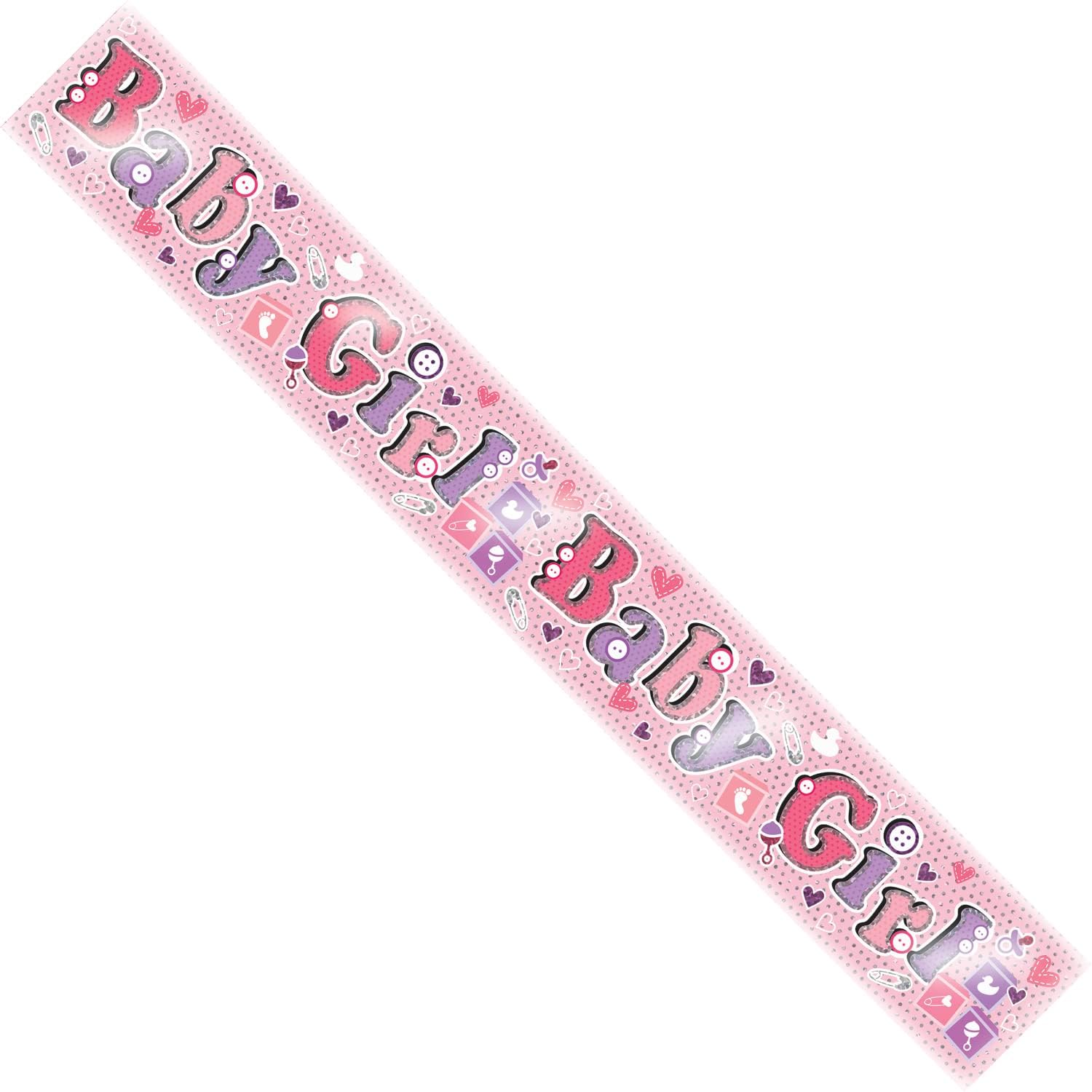 It's A Girl Party Banner Baby Shower Baby Girl's Birth Welcome Baby Decoration Extra Long Giant Cute Teddy Pink Stork Recyclable Eco Friendly Holographic Shiny Sparkly Party Banner GZ