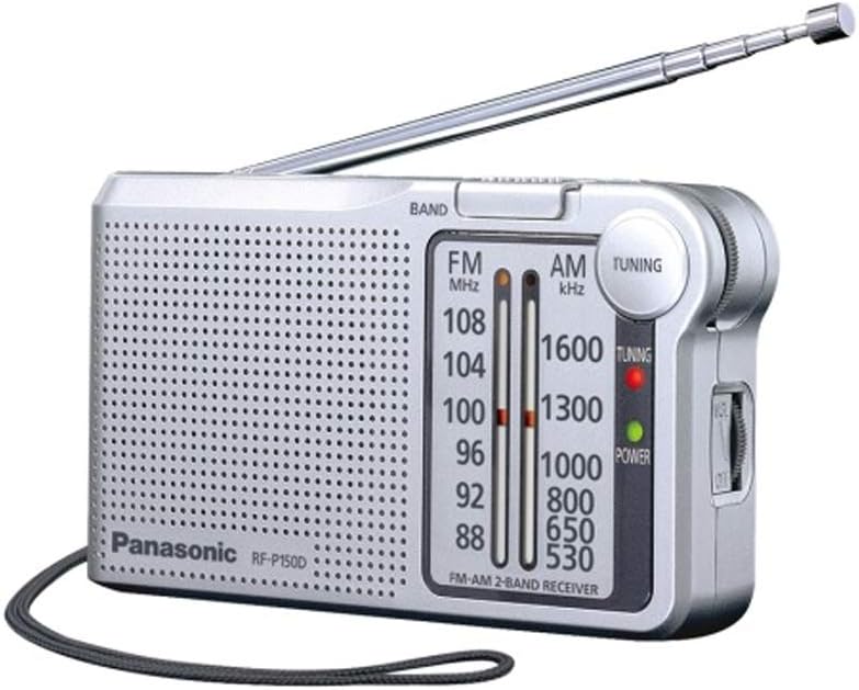 Panasonic RF-P150DEG-S Pocket FM/AM Radio with Digital Tuner, Auto Frequency Control, Large Dial Scale, Fluorescent Pointer, Battery Operated, Silver