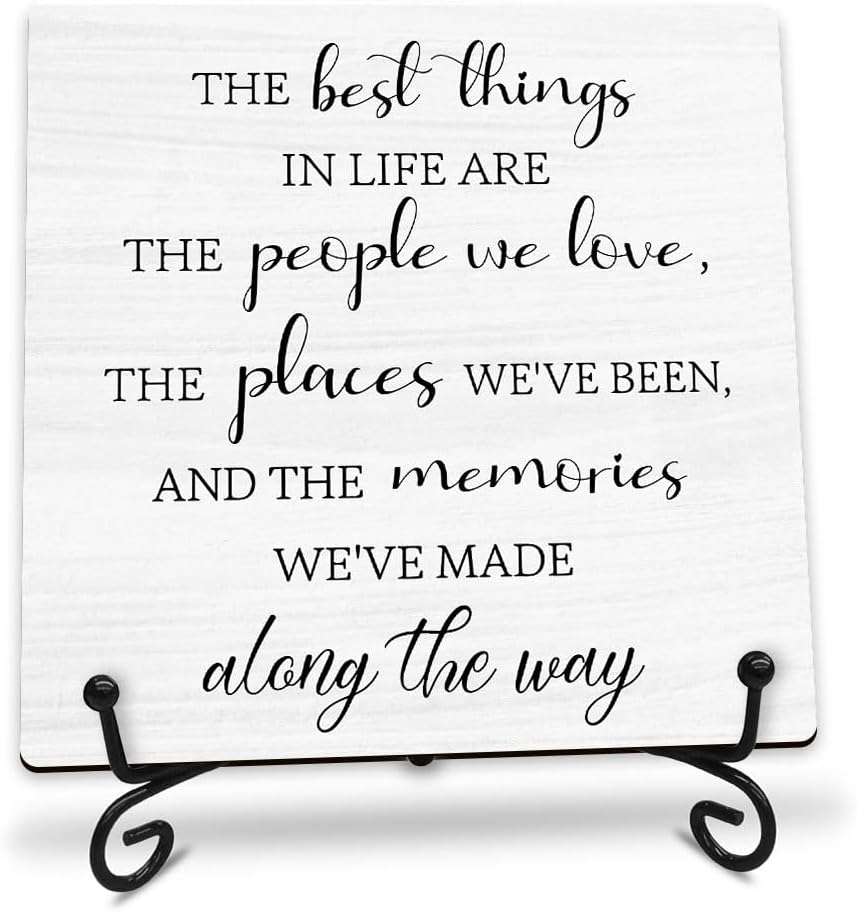 5” Inspirational Wooden Plaque Sign With Metal Support - The Best Things In Life Are The People We Love - Motivational Rustic Wood Sign Decor For Home Bedroom Office Decorations & Gifts - A14