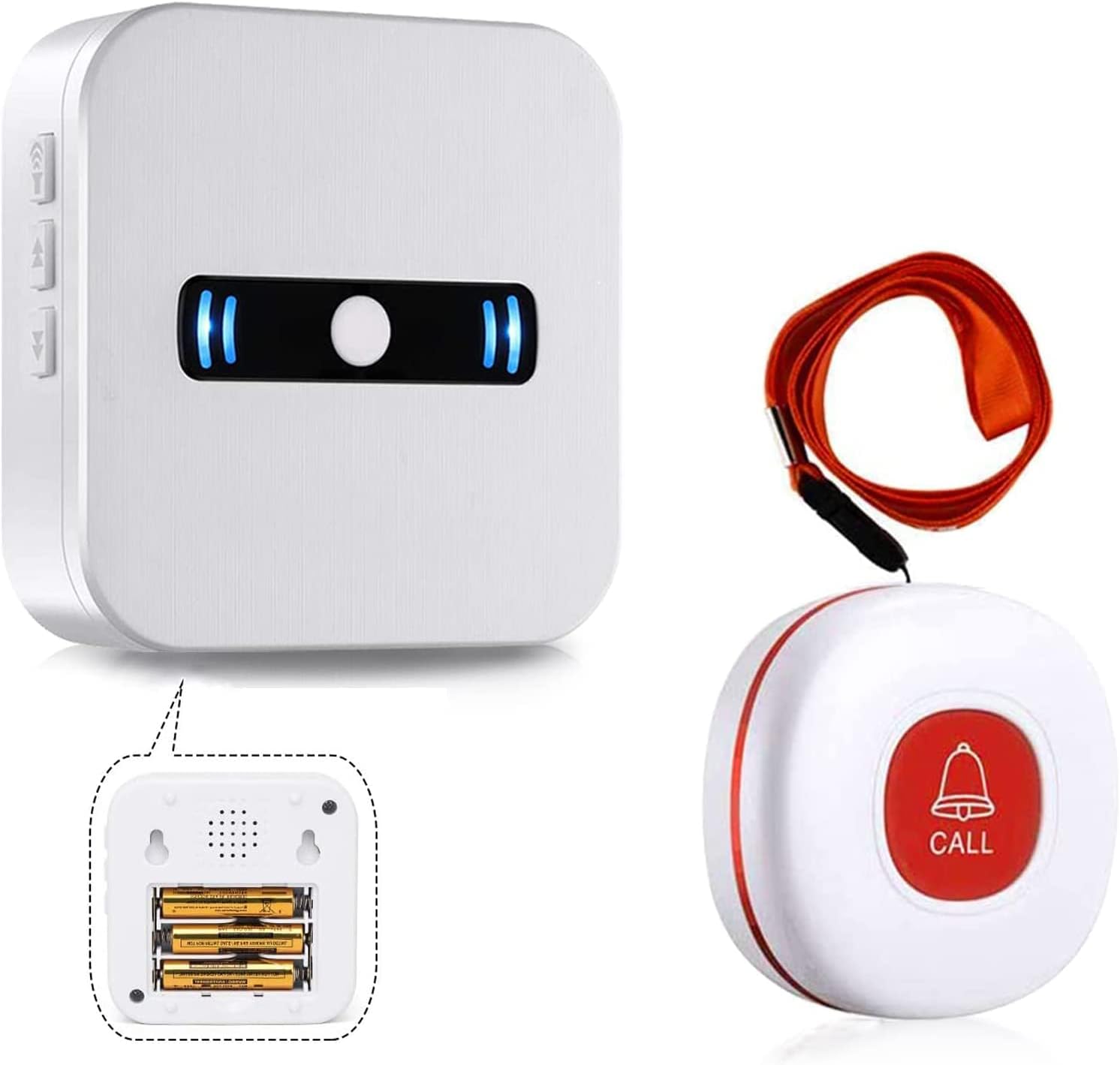 DAYTECH Portable Caregiver Pager Wireless Call Button for Elderly Patient Personal in Home Alert System 1 Portable Battery Receiver 1 Call Buttons