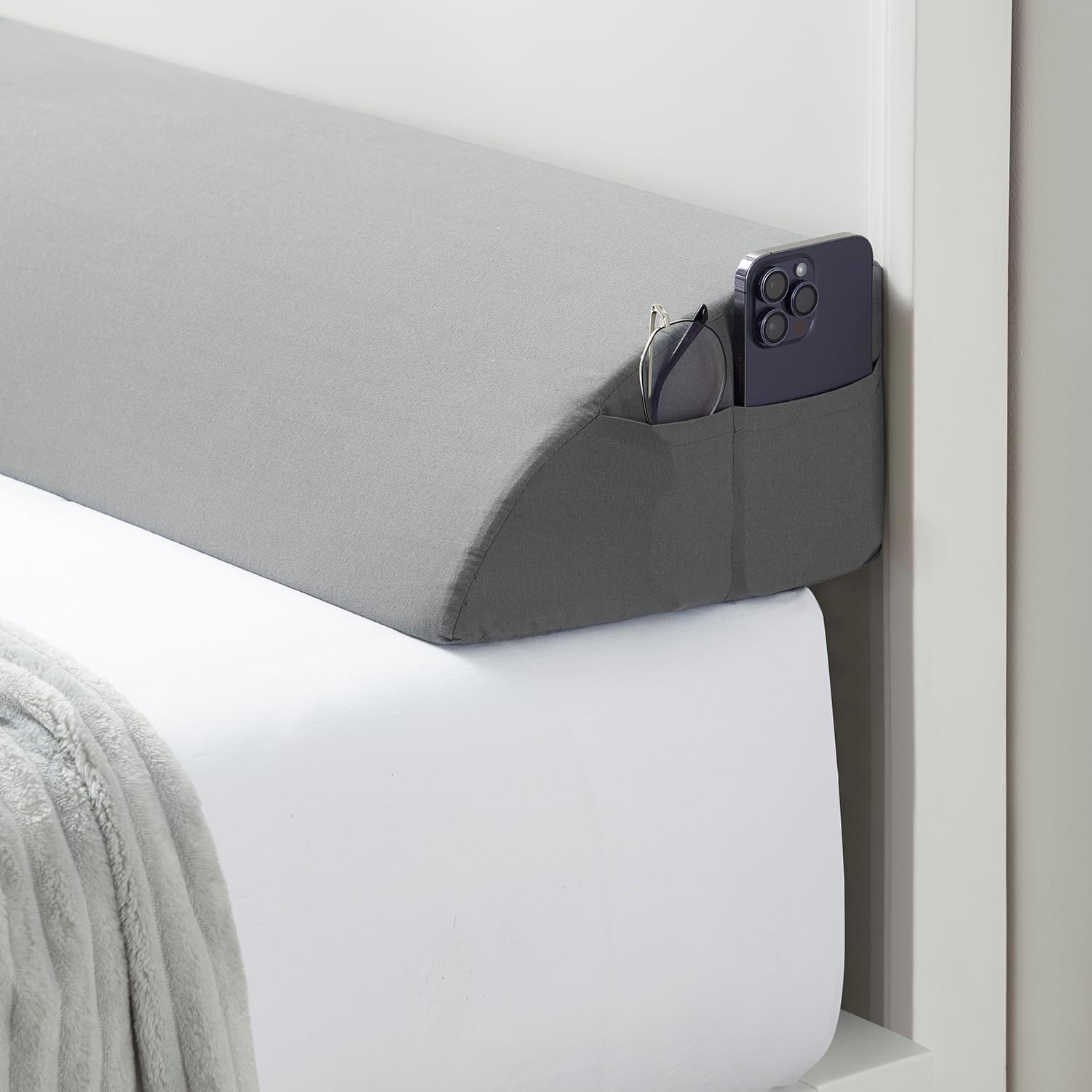 Nestl Bed Wedge Pillow for Headboard, Bed Gap Filler King Size with Side Pockets, Headboard Wedge Pillow for Sleeping, Triangle Mattress Gap Filler King Size 76”x10” Pillow Wedge for Headboard Gap