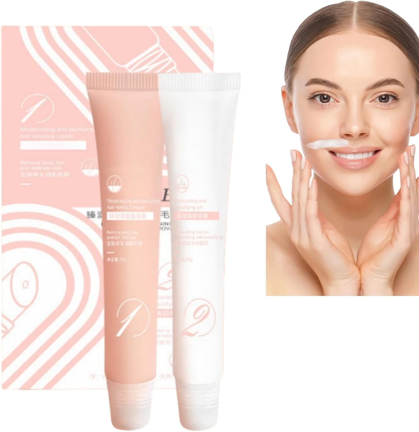 2PCS Facial Hair Removal Cream,Facial Hair Removal Cream and Soothing Balm,Facial Hair Removal Kit,Upper Lip Hair Removal,Moisturizing Painless Ha/ir Rem/oval Cream,Ha/ir Remover C/ream
