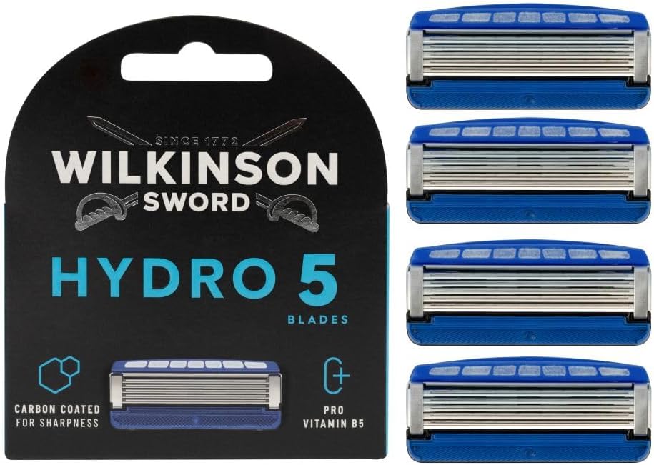 Wilkinson Sword Hydro 5 Razor Blades For Men Carbon Coated Hydrating Gel & Precision Trimmer Pack of 4 Razor Blade Refills