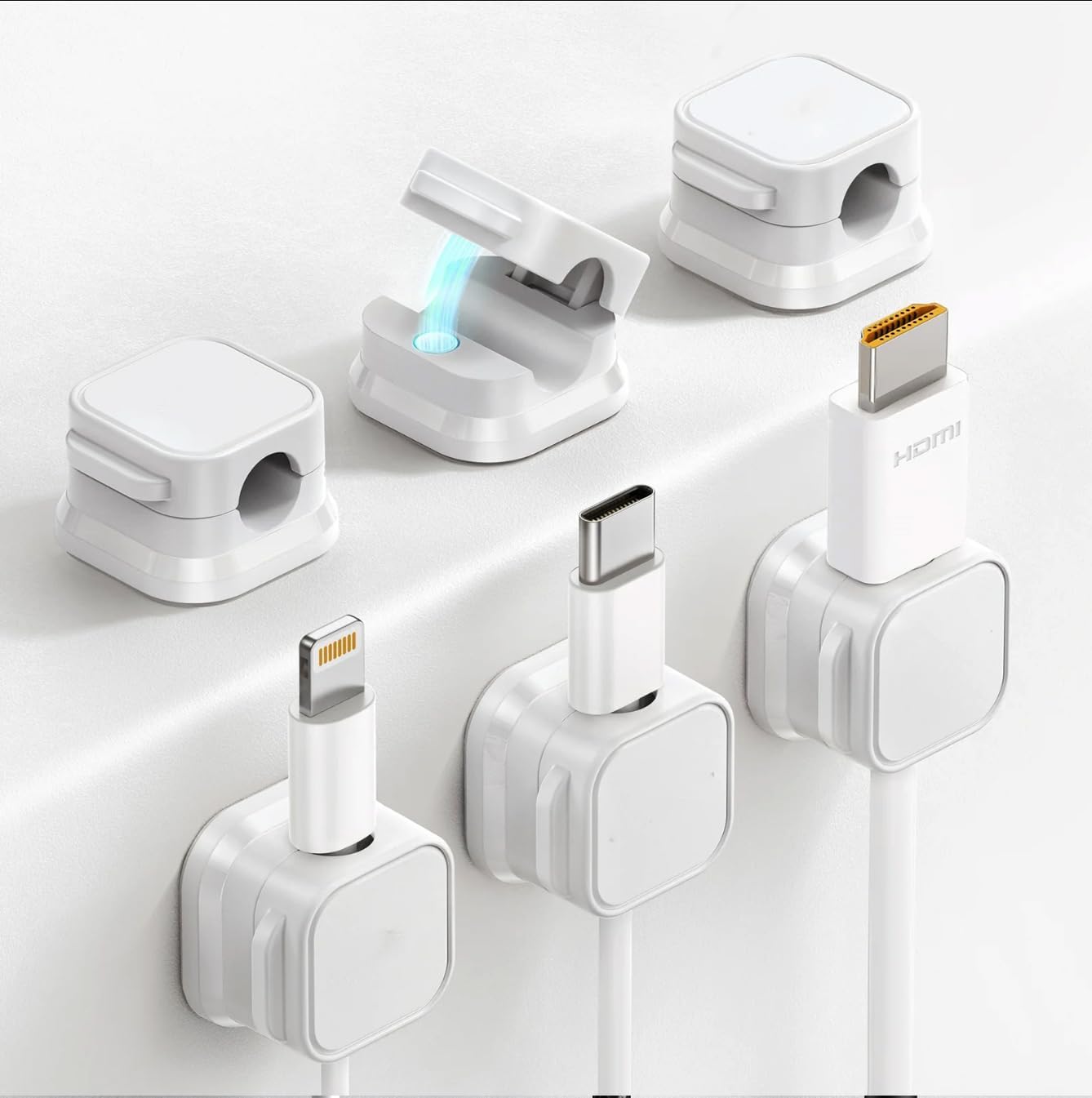 6 Pack Magnetic Cord Holder, Adhesive Wire Organizer, Under Desk Cable Clip Management, Cord Keeper Organizer for Office Home Desk Wall Nightstand (White)