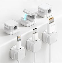 6 Pack Magnetic Cord Holder, Adhesive Wire Organizer, Under Desk Cable Clip Management, Cord Keeper Organizer for Office Home Desk Wall Nightstand (White)