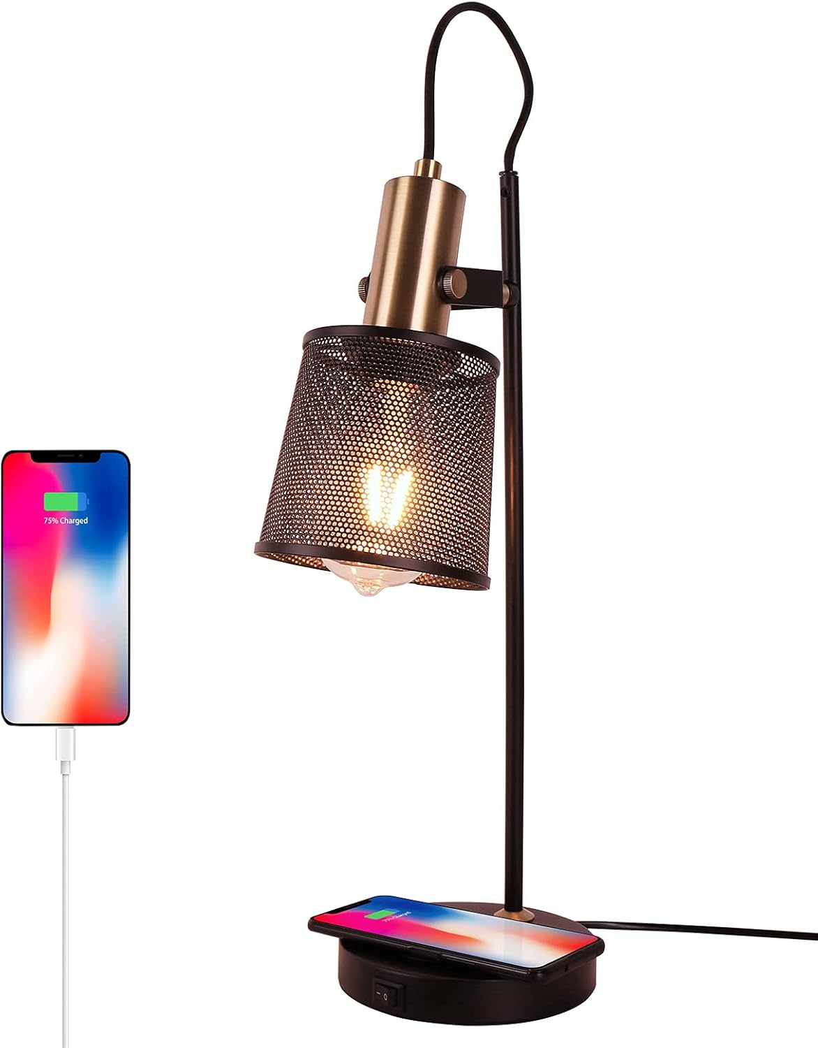 Newrays Industrial Retro Iron Metal Mesh Desk Lamps with Adjustable Switch Plug-in for Living Room Bedroom Office