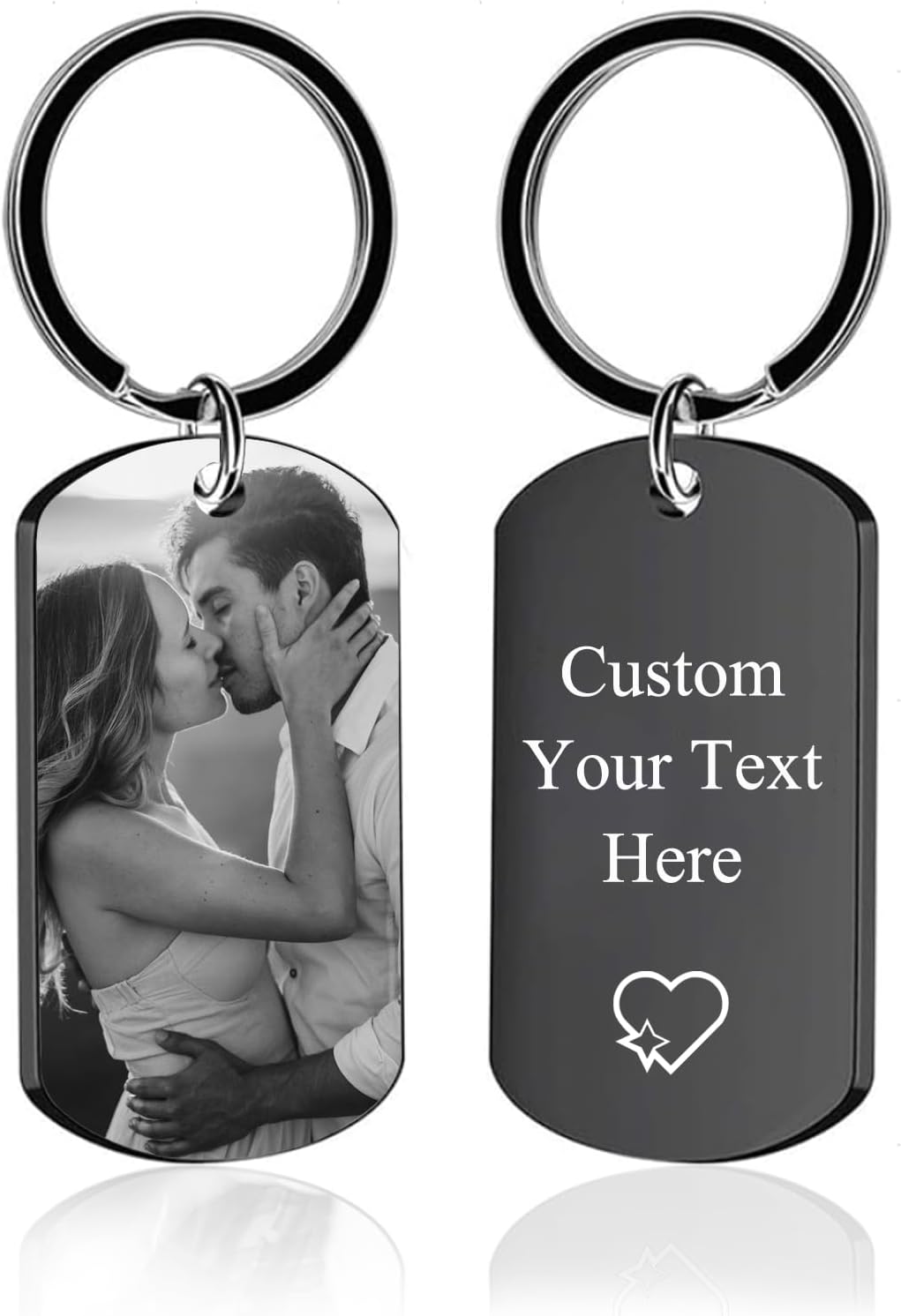 Personalized Custom Keychain with Picture - Double Sided Engraving Photo Text Customized Key Chains for Men Boyfriend