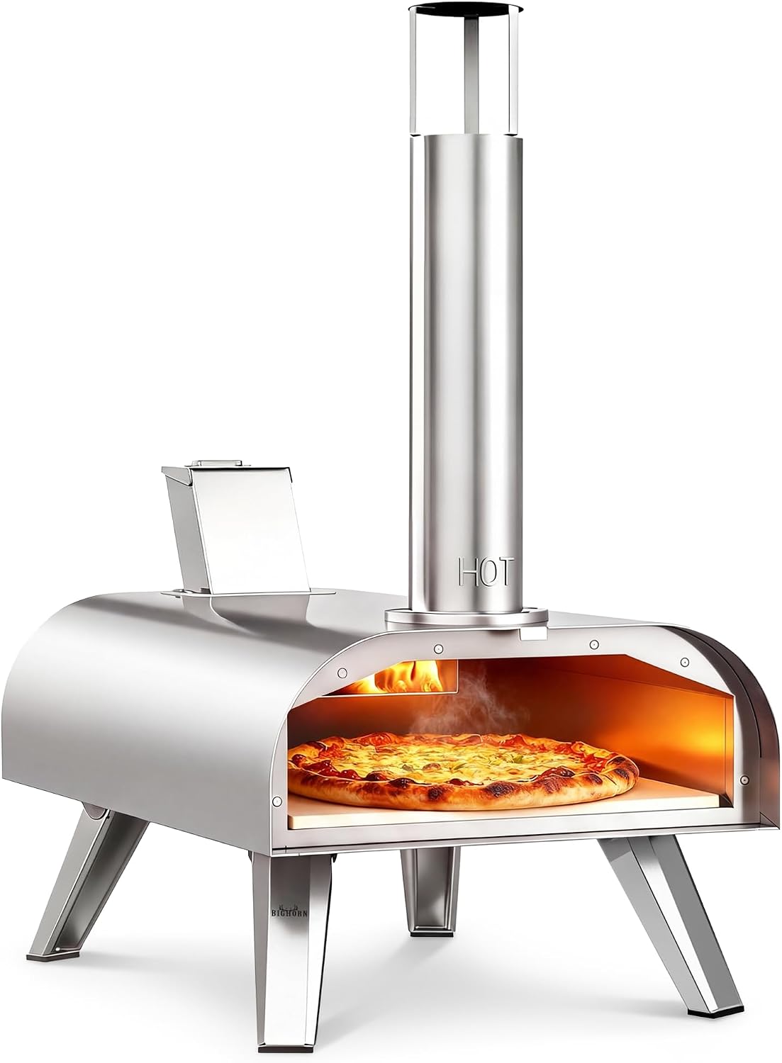 BIG HORN 12" Multi-Fuel Outdoor Pizza Oven Reach up to 1110℉– 3-in-1 Wood,Gas&Electric Compatible(Burners Sold Separately),Pellet Pizza Oven Portable Pizza Maker for Backyard,Camping&Tailgating,Silver