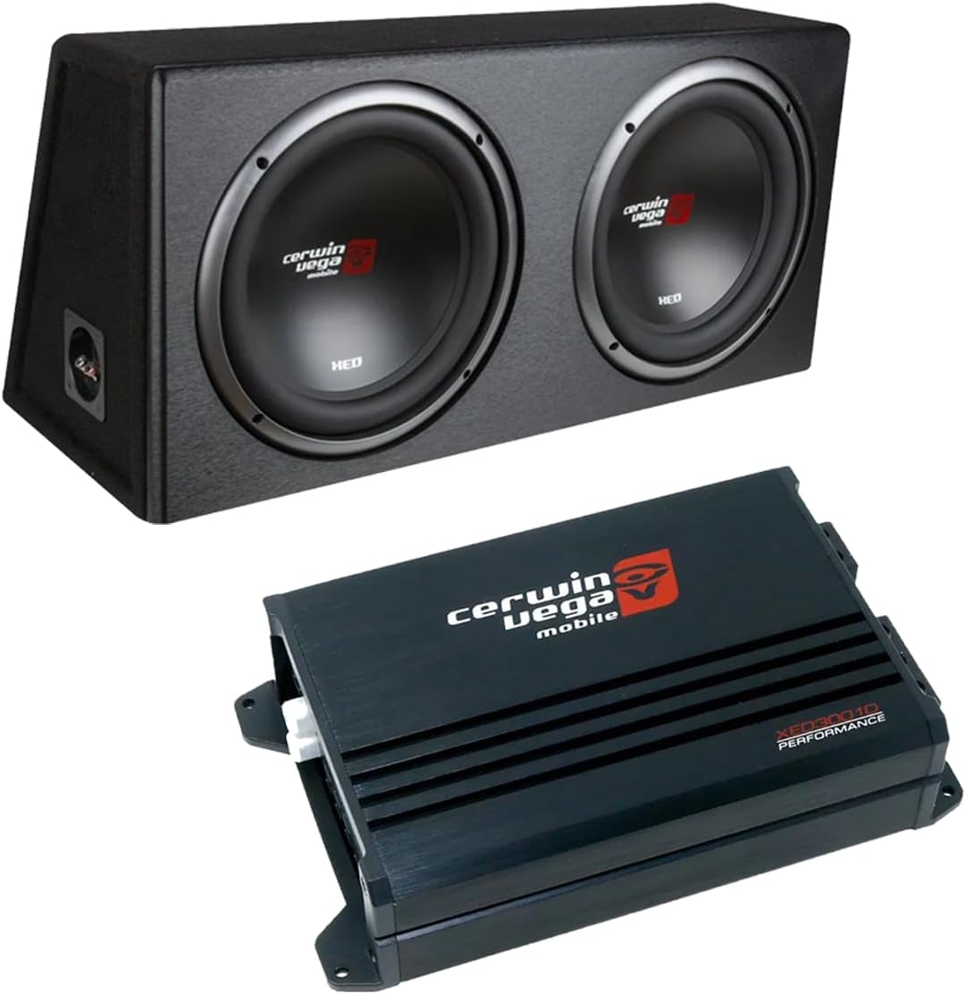 Cerwin Vega Durable 12" Subwoofer Box with Powerful Class-D Mono Amplifier, Boosts Bass for Louder, Stronger Sound