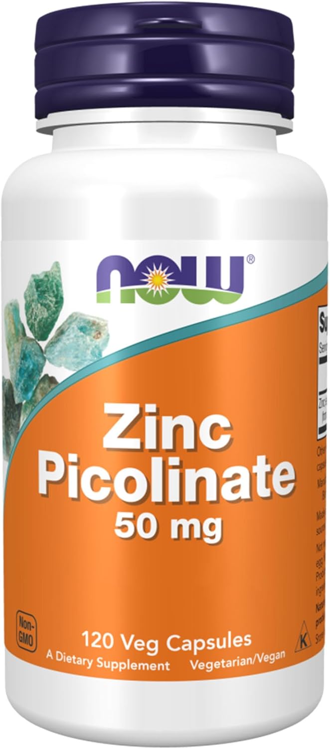 Now Foods, Zinc Picolinate, 50mg, High Dosis, 120 Vegan Capsules, Gluten Free, Soy Free, Non-GMO, Vegetarian