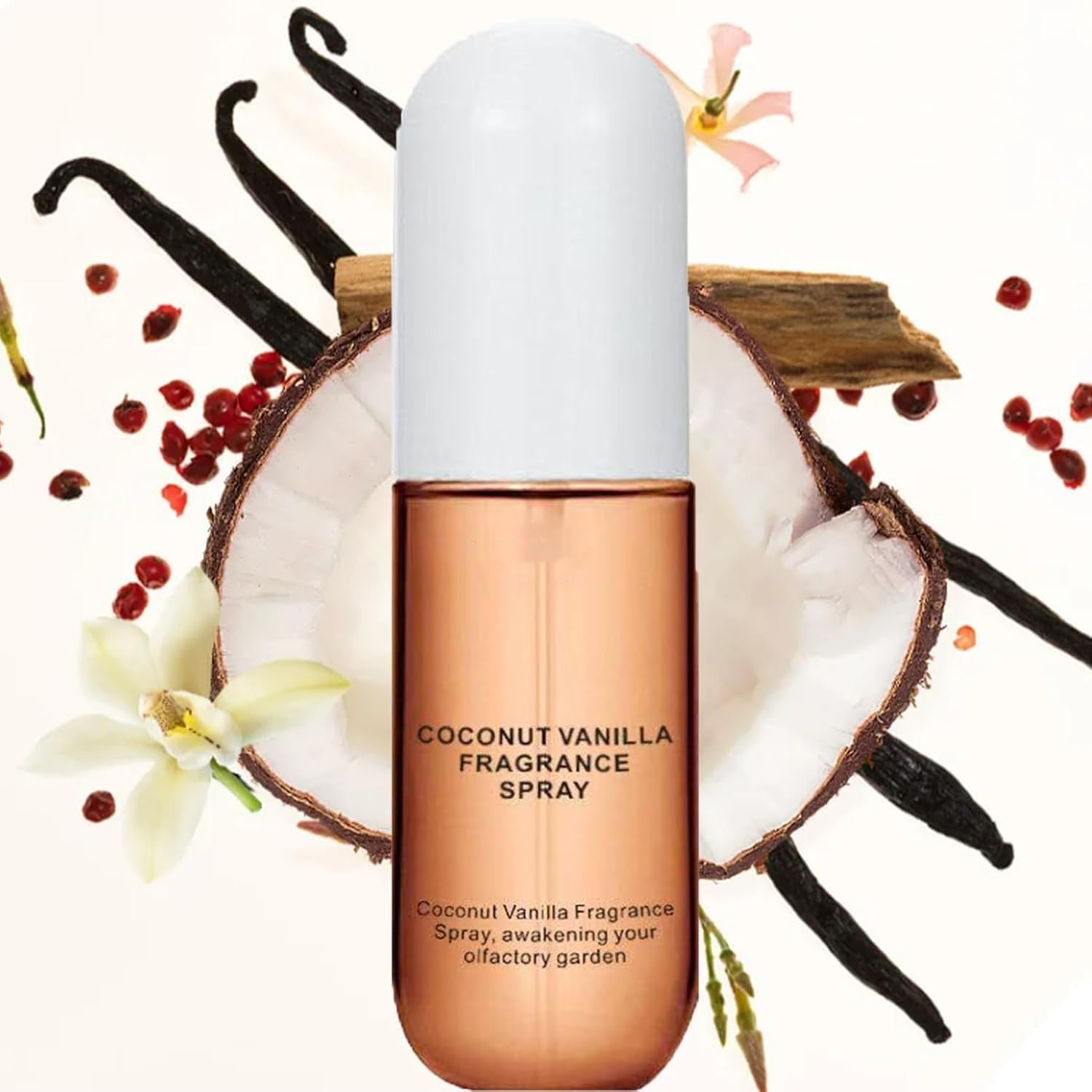 Vanilla Coconut Perfume Body Spray for Women, 50ml Vanilla Skin Perfume Skin Body Mist, Concentrate BodySpray Infused Essential Oil, Long Lasting Hair and Body Mist for Women 1pcs