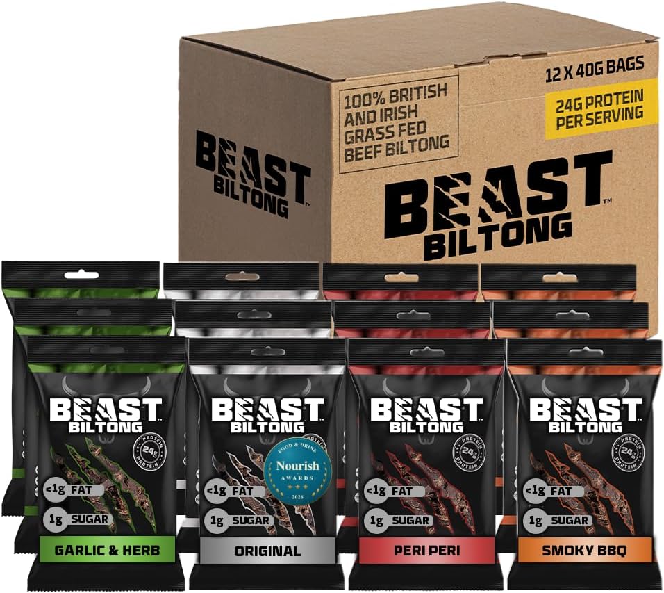 Beast Pharm Biltong High Protein Low Calorie Snacks 12 Pack - Assorted