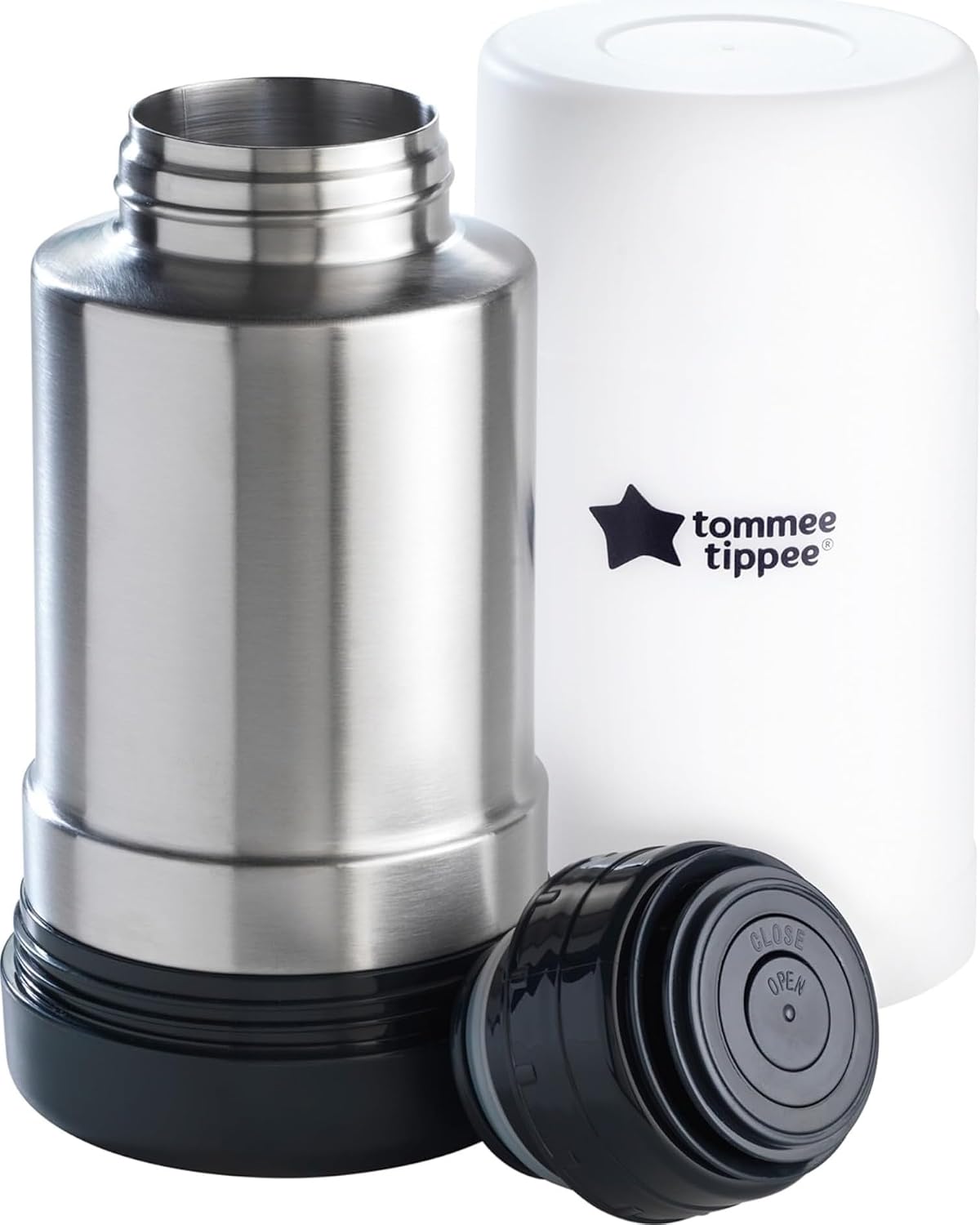 Tommee Tippee Travel Bottle & Food Warmer, Portable, Thermal Flask | Stainless Steel Flask with Leak-Proof Lid, Warms Bottles & Baby Food On the Go