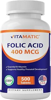 Vitamatic Folic Acid 400 mcg - 500 Vegetarian Tablets - Vitamin B9