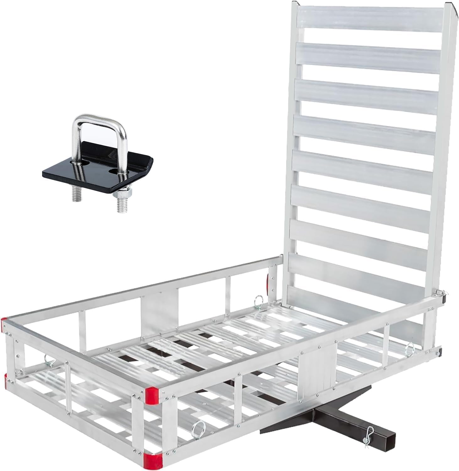 MaxxHaul 50945 Aluminum Hitch Mount Wheelchair/Mobility Carrier – 50" x 29.5" Cargo Basket with 47" Ramp – 500 lb Capacity – Fits RVs, Trucks, SUVs, Vans, Cars – Includes Hitch Tightener