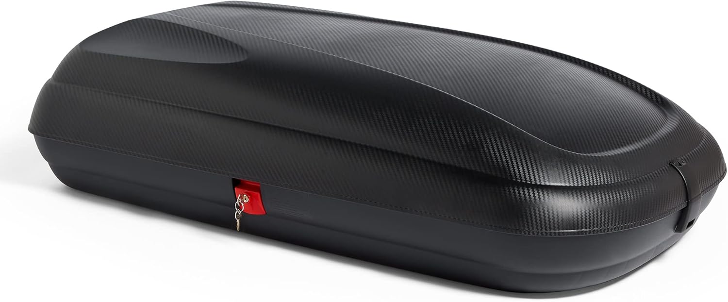 VonHaus Car Roof Box – Hard Rooftop Carrier Storage for Camping, Tents, Bags, Luggage – 320L Capacity Roofbox, Weather Resistant, Carbon Fibre Effect Finish, Central Locking System, Fits Most Cars