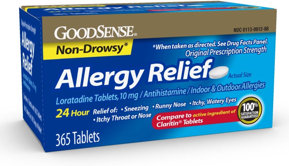 GoodSense Allergy Relief Loratadine Tablets 10 mg, Antihistamine, Allergy Medicine for 24 Hour Allergy Relief, 365 Count