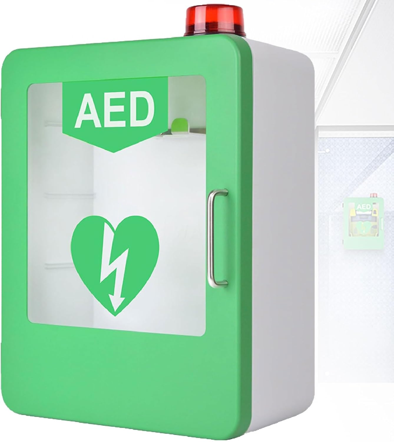 AED Defibrillator Cabinet with Light and Alarm, Wall-Mounted, Double Switch Control for Emergency First Aid in Home, Office, Hospital, and Public Spaces
