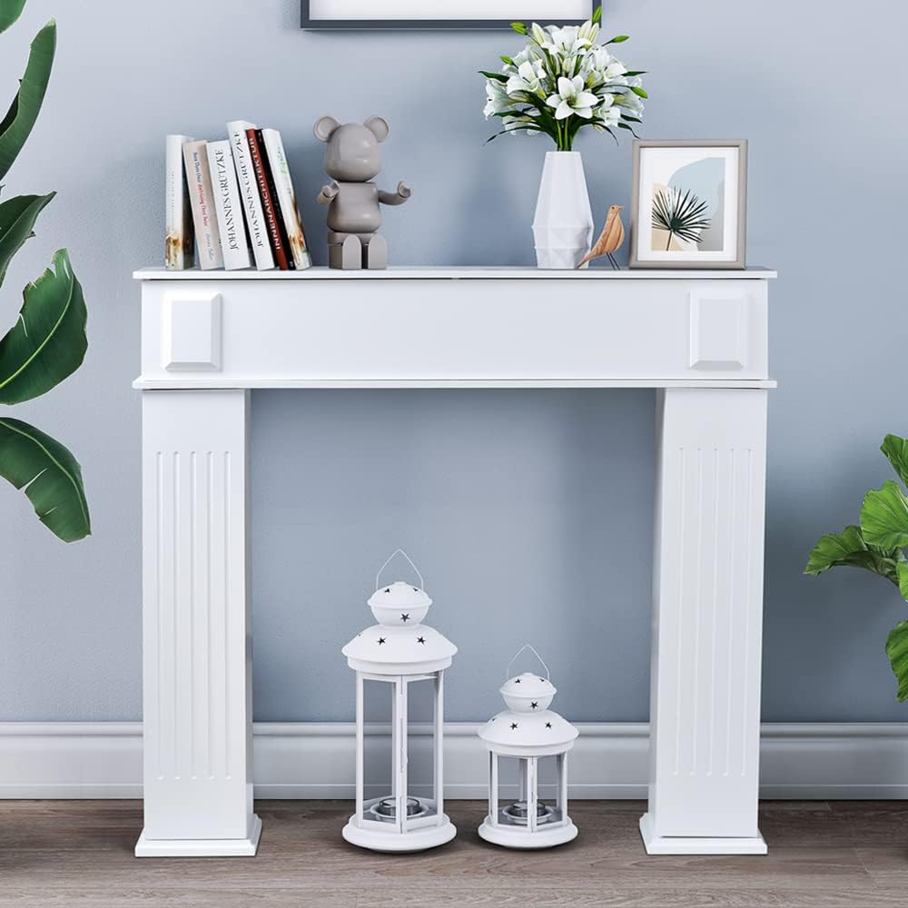 URBNLIVING Fireplace Wooden Surround Storage Cabinet Classic Chic Decoration for Lounge, Living Room, Sitting Room (White)