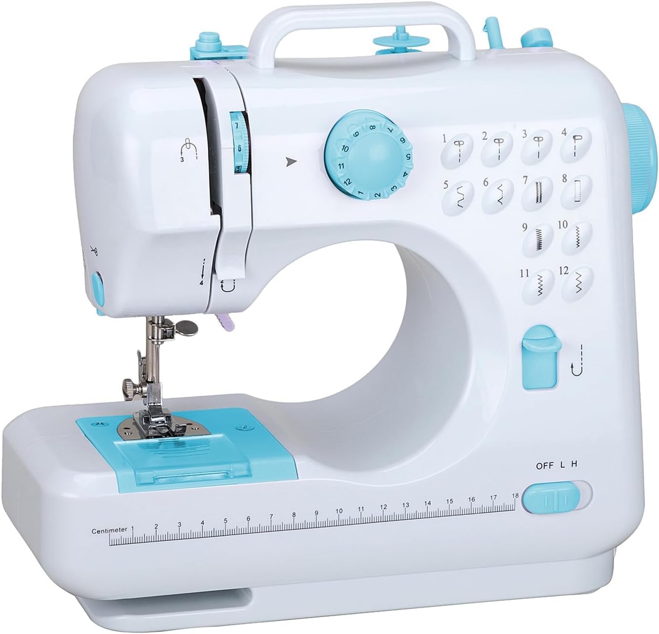 Outbit Mini Sewing Machine for Beginner 12 Stitches Household Double Thread Basic Sewing Machine with Foot Pedal for Adults (blue)