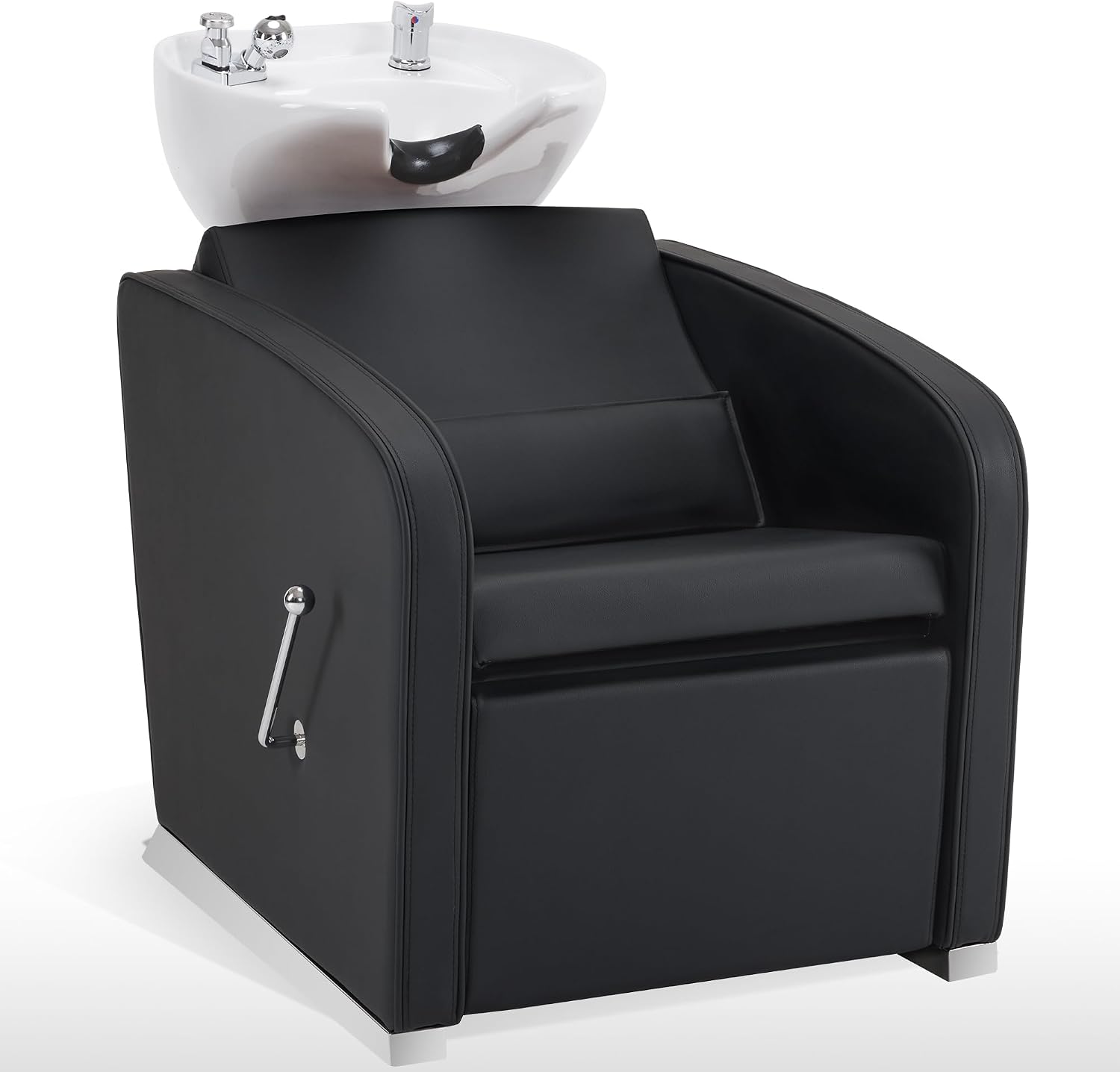 BarberPub Shampoo Chair and Bowl Set, Adjustable Leg Rest, 9370(White Bowl)