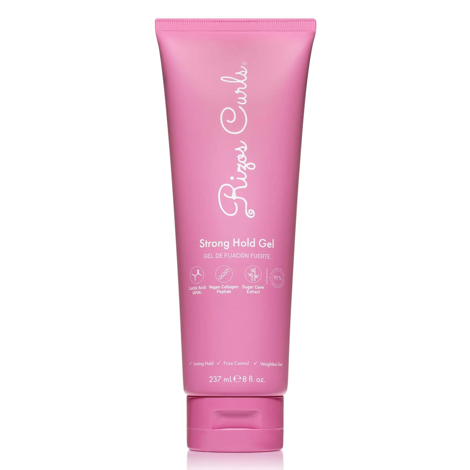 Rizos Curls Strong Hold Gel - Long-Lasting, Flake-Free Gel for Curly, Coily, and Wavy Hair, Frizz Control, Curl Definition & Shine, Vegan Collagen Peptides & Sugar Cane Extract, 8oz