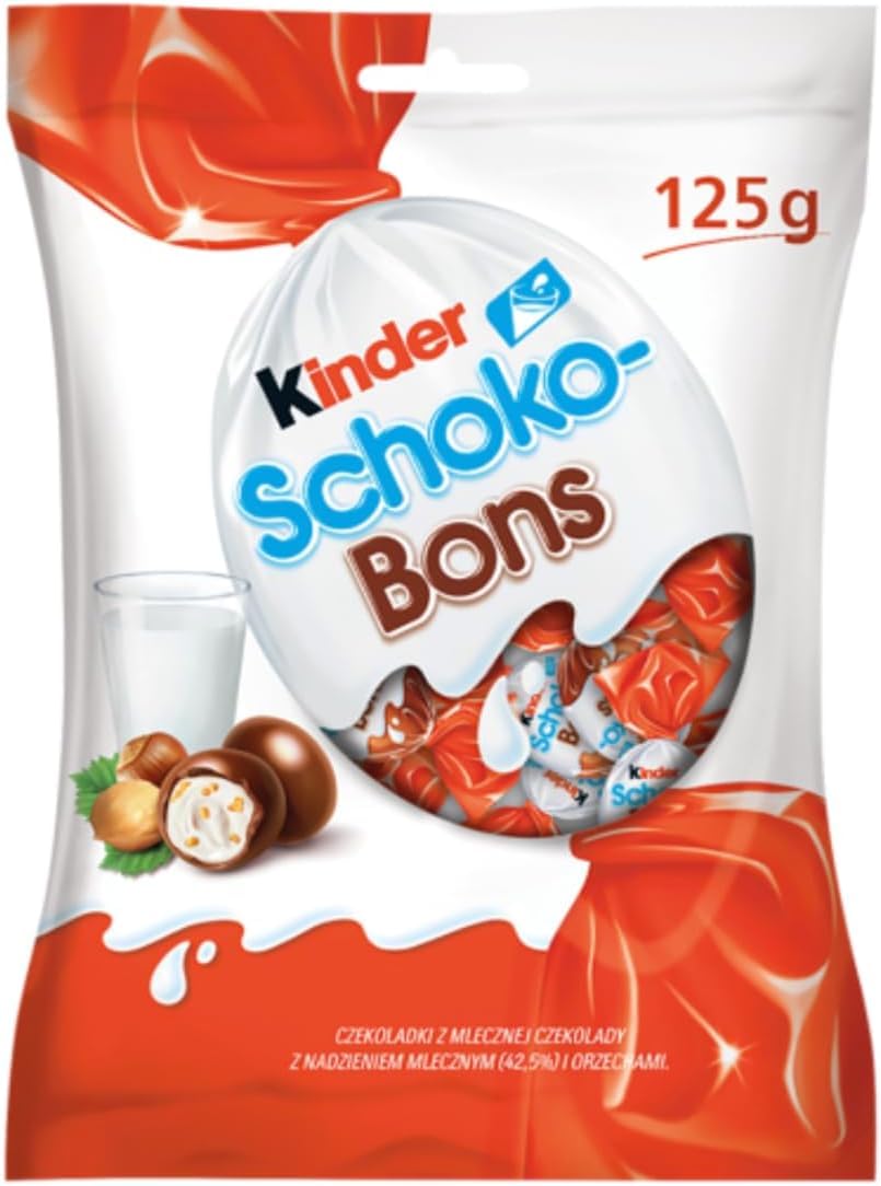 Kinder Schokobons - Milk Chocolate Bites with Hazelnut Filling, 4.4oz Bags x 1 Pack, Germany