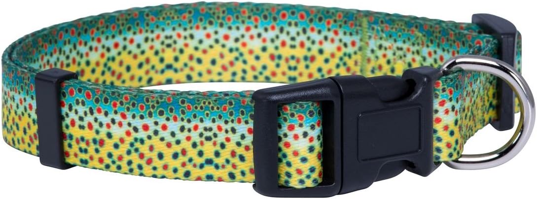 Native Pup Animal Print Dog Collar Brook Trout Fish Pattern, Gift for Fisherman, Outdoor Puppy (Medium, Brook Trout)