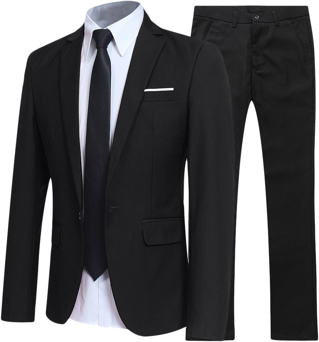 Allthemen Mens Suits 2 Piece Suit Slim Fit Wedding Dinner Tuxedo Suits for Men Business Casual Jacket & Trousers 10 Colors Available