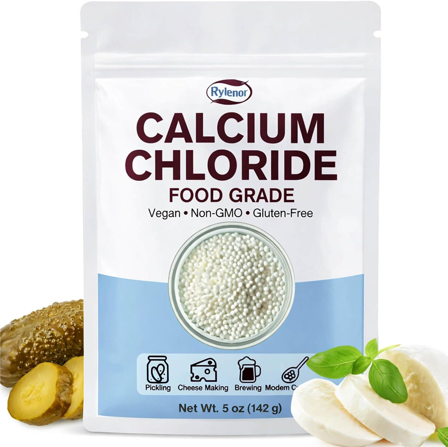 Calcium Chloride Food Grade 5 oz for Cheese Making, Pickling | Vegan, Gluten-Free, Resealable Pouch, 2-Year Shelf Life, Pure Calcium Chloride for Canning, Brewing & Modern Cooking