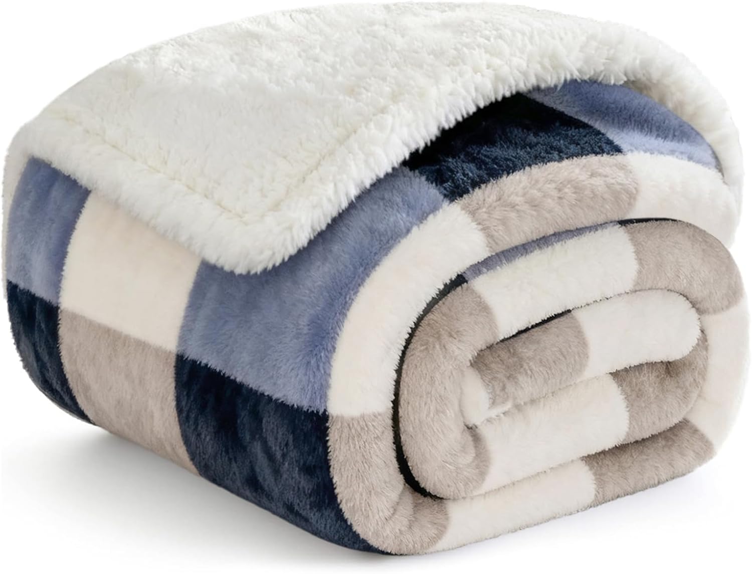 Gracelife Sherpa Throw Blanket Fleece Blanket, Soft Fluffy Fuzzy Warm Blanket Throws for Bed, Sofa and Couch, Thick Blanket for All Season Use (Gray-Soft Blue, 50"*60")