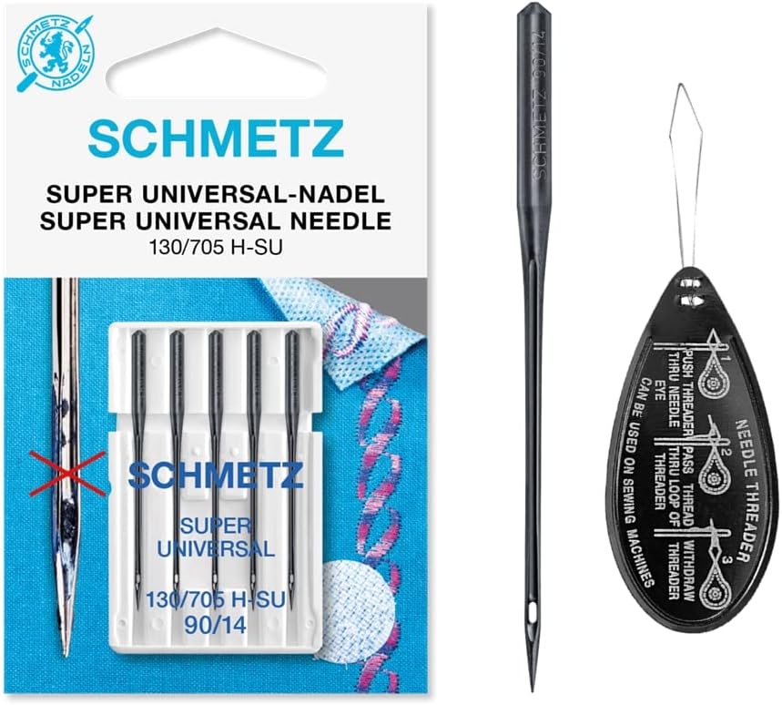 Super Universal (NonStick/Anti-Glue) Sewing Machine Needles, Size 90/14, Includes Large Needle Threader