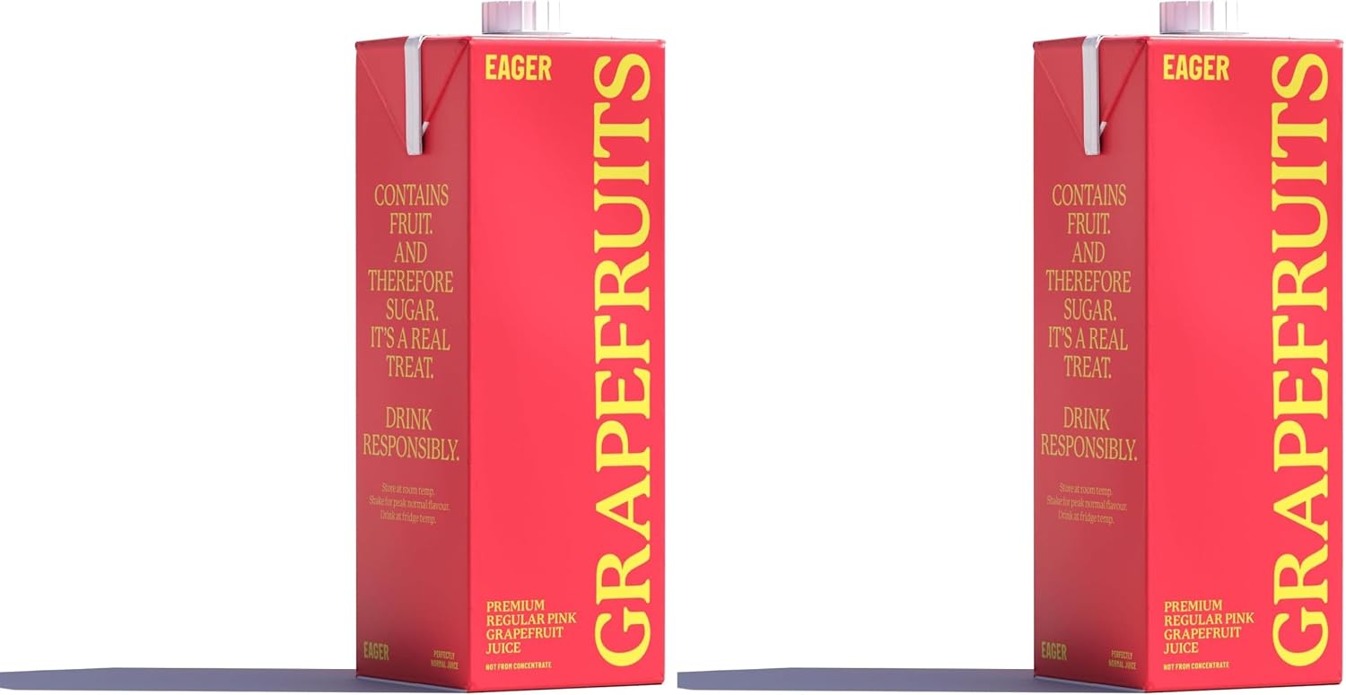 Eager Pink Grapefruit Juice 100% Squeezed, Refreshing Fruit Drink, NFC Not From Concentrate, Single Carton, 1 x 1 Litre (Pack of 2)