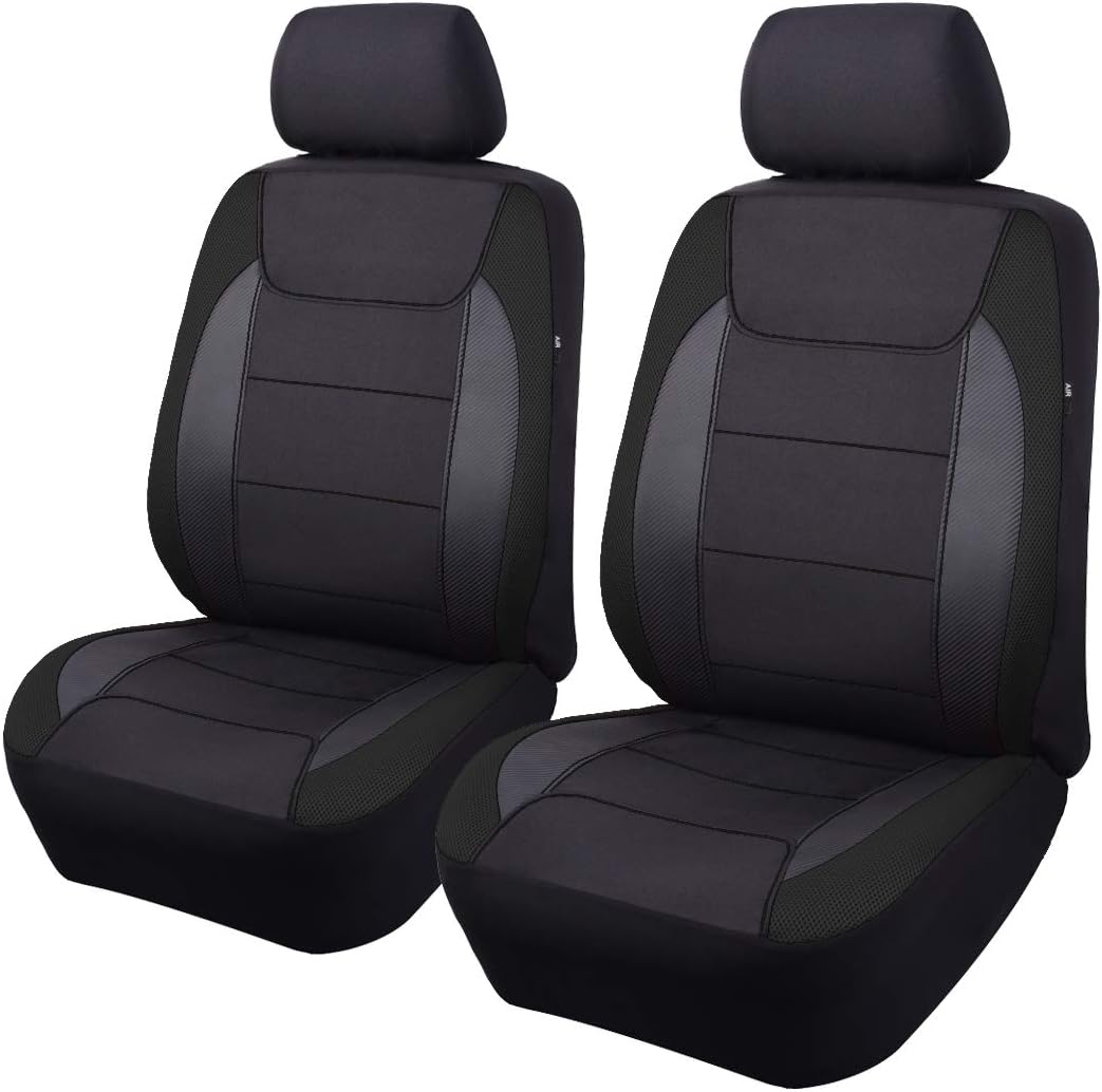 Flying Banner Gabardine Mesh Front Car Seat Covers Airbag Compatible Protector Universal for Most Car Truck Vans SUVs (Black)