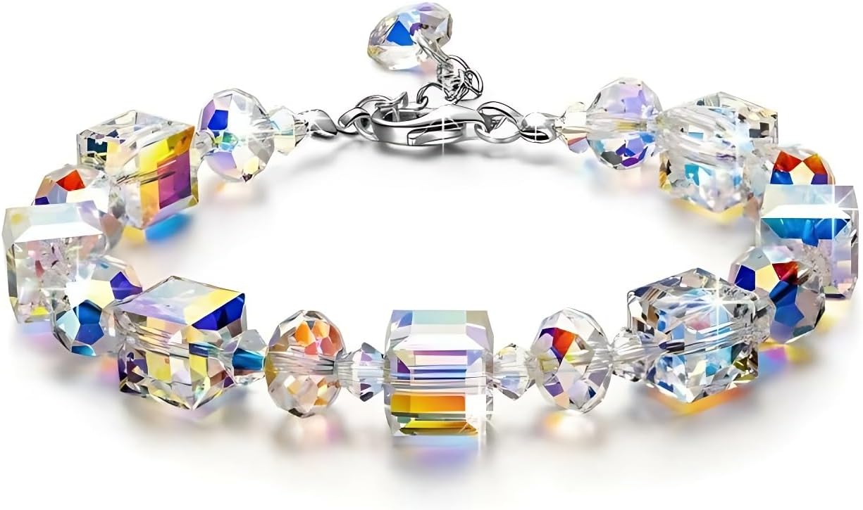 Multicolor Plastic Bracelets for Women, Adjustable Link Handmade Crystal Bracelet CZ Jewelry Gifts for Women